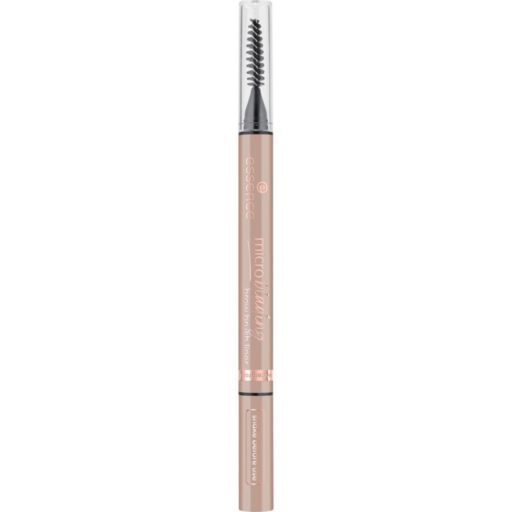 Doppelstift. Eine Seite: Bürste mit Kappe. Andere Seite: Spitze. Aufschrift: Essence Microblading.
