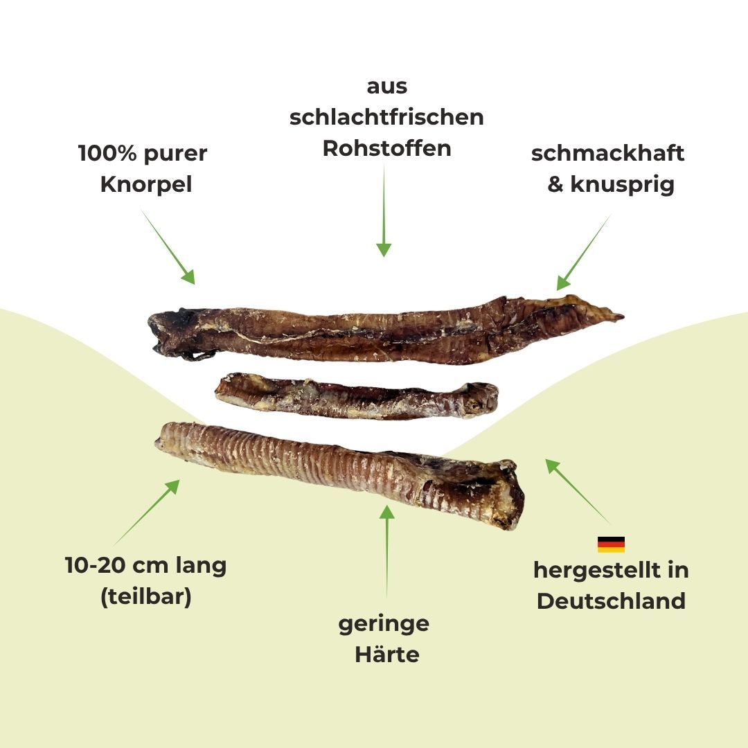 Drei getrocknete Lammlachse, einzeln dargestellt.