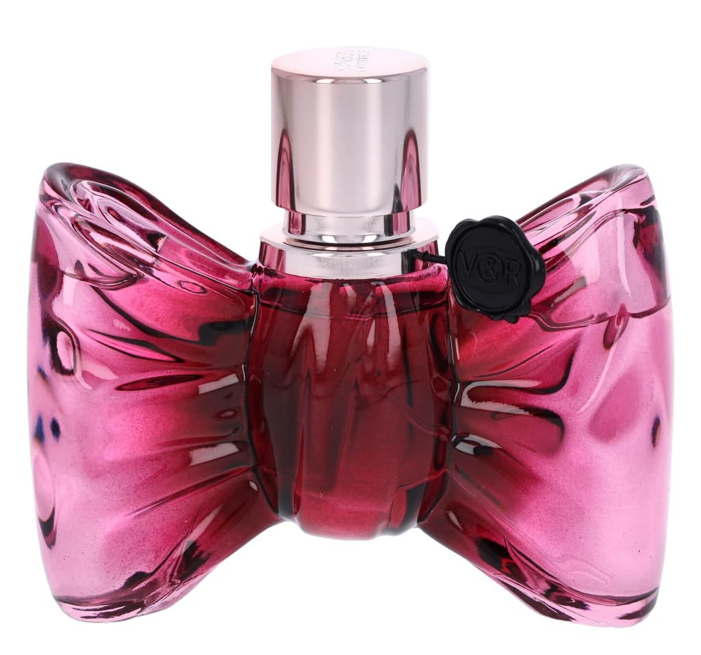 Rosa Flakon in Schleifenform mit silbernem Verschluss. Schwarzer Verschluss. Viktor & Rolf Bonbon.