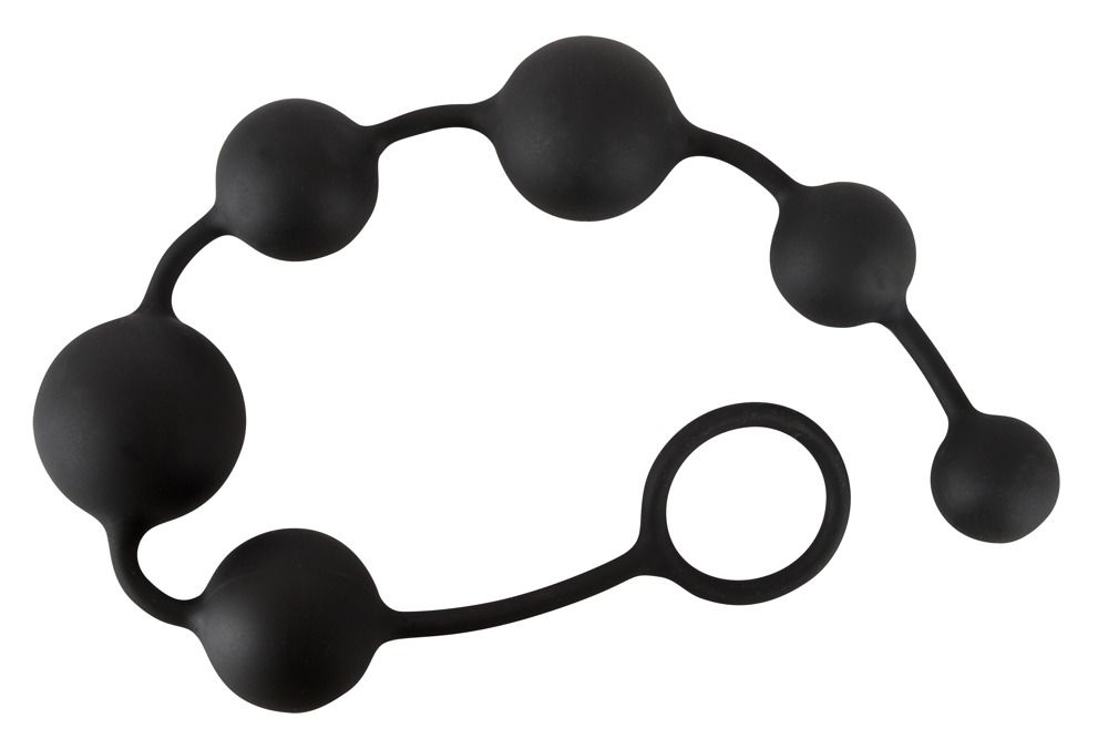 Schwarze Kugelkette mit 6 Kugeln und Ring. Flexible Ausführung.