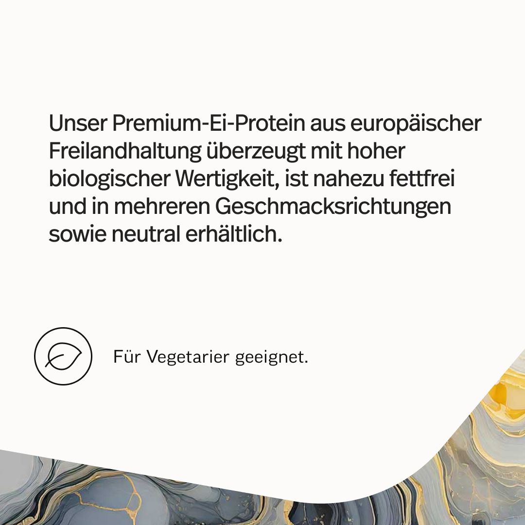 Edubily® Premium-Ei-Protein aus europäischer Freilandhaltung. Fettfrei. Für Vegetarier geeignet.