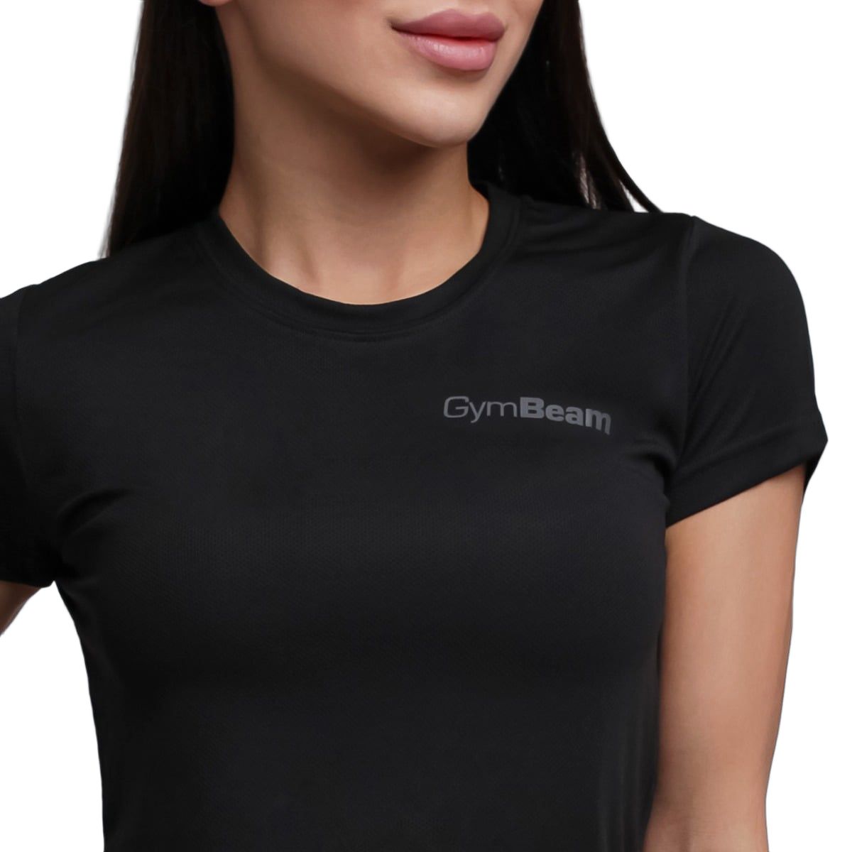 GymBeam T-Shirt Damen slim Kurzarm mit rundem Ausschnitt Schwarz TRN