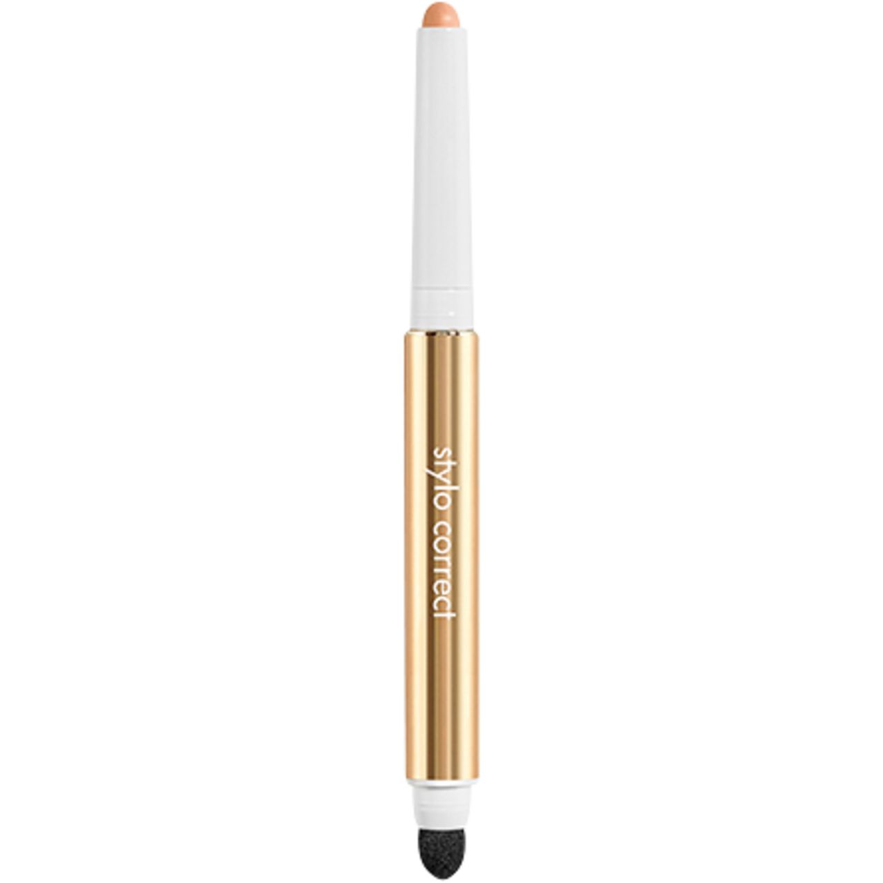 Stift mit goldfarbenem Schaft, weißem Deckel und Applikator. Aufschrift: stylo correct.