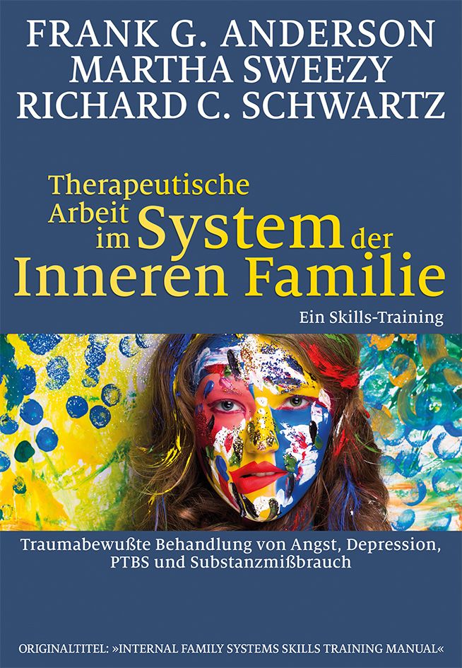 Buchcover: Titel 'Therapeutische Arbeit im System der Inneren Familie'. Autoren: Anderson, Sweezy, Schwartz. Gesicht mit Farbe.