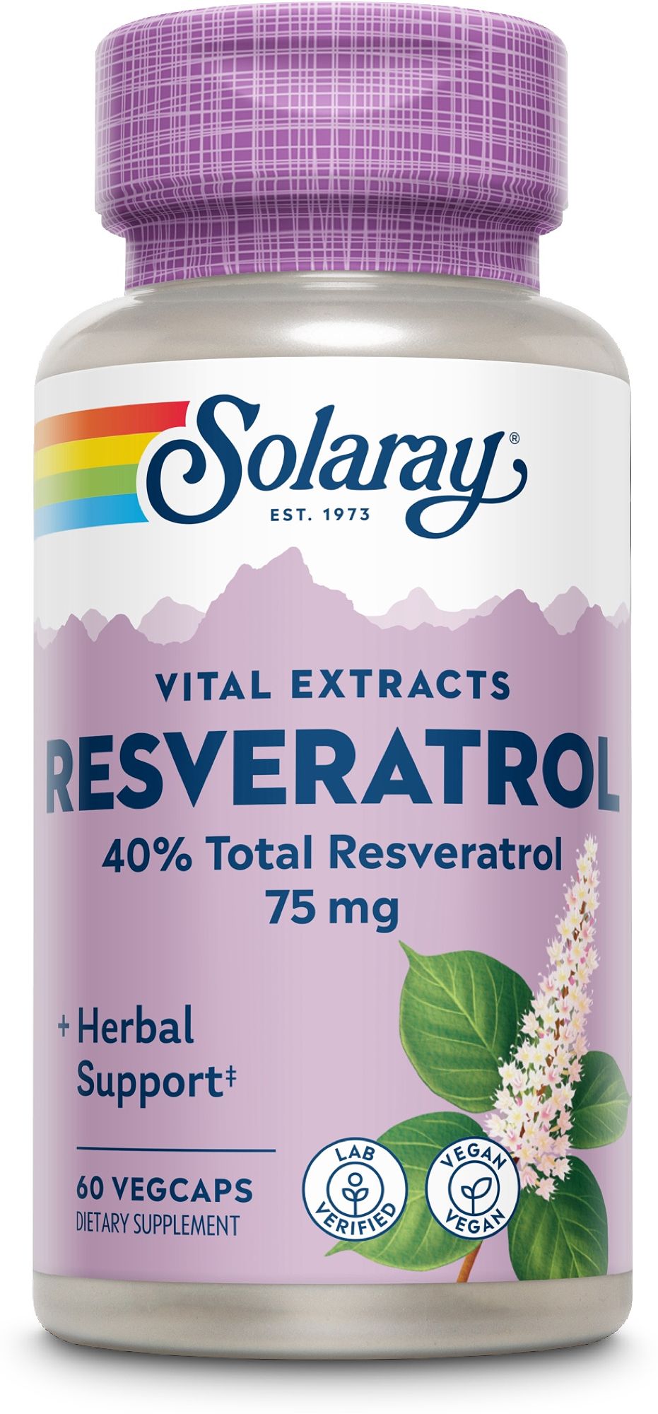 Solaray Resveratrol Flasche mit 60 veganen Kapseln, 75 mg.