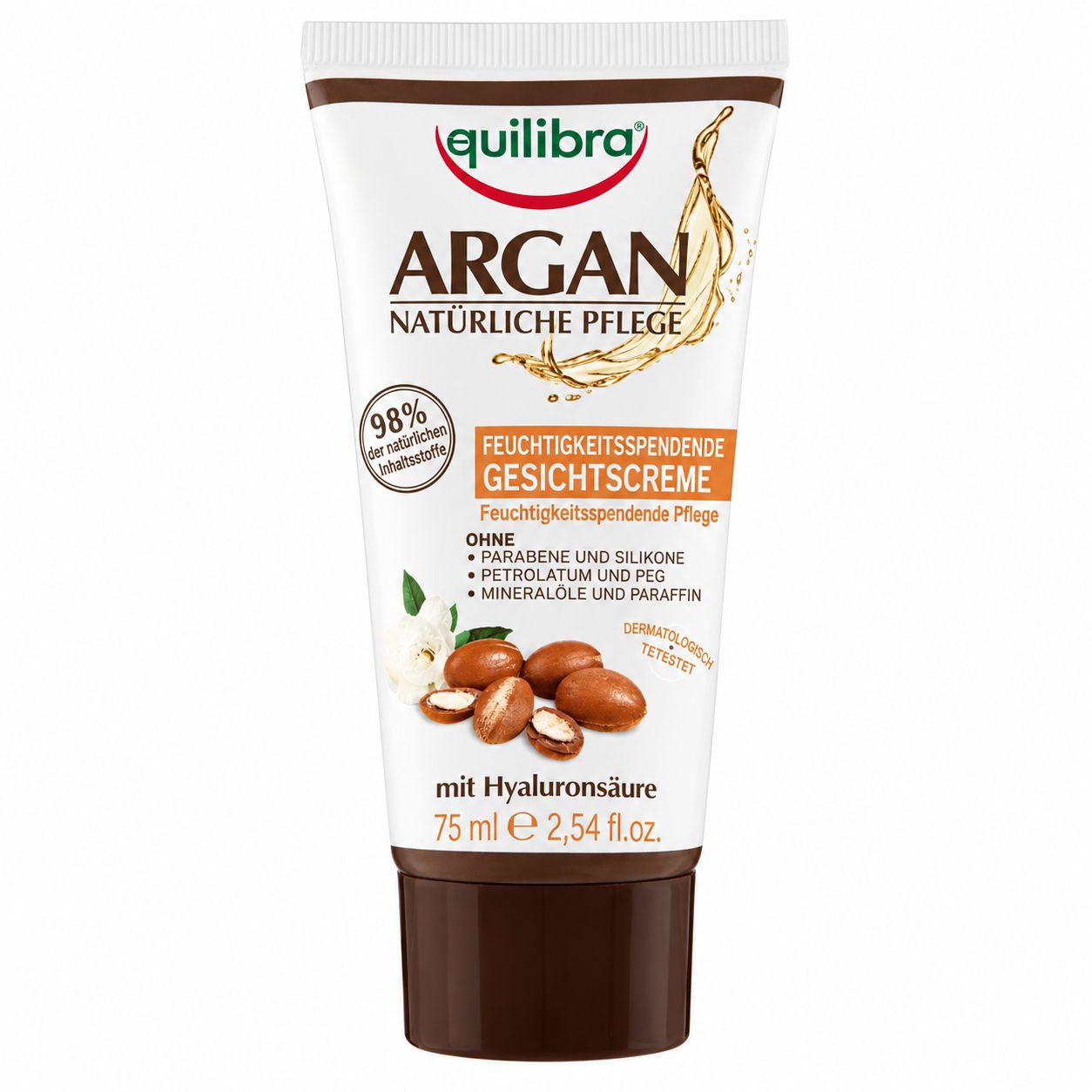 Equilibra Argan Feuchtigkeitsspendende Gesichtscreme-Tube.
