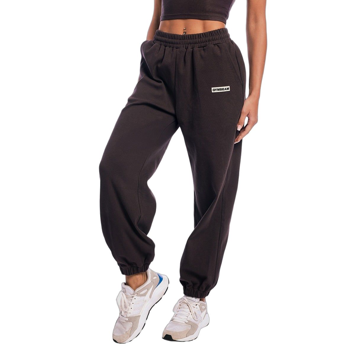 GymBeam Jogginghose Damen oversized mit hoher Taille Tee Brown