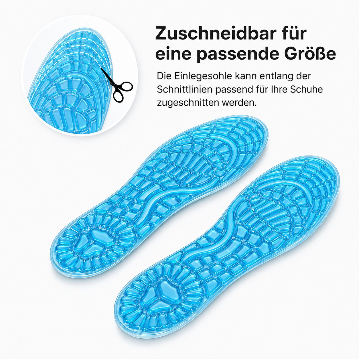 Gel Einlegesohlen Silikon, zuschneidbar, stoßdämpfend & atmungsaktiv mit Fußgewölbestütze