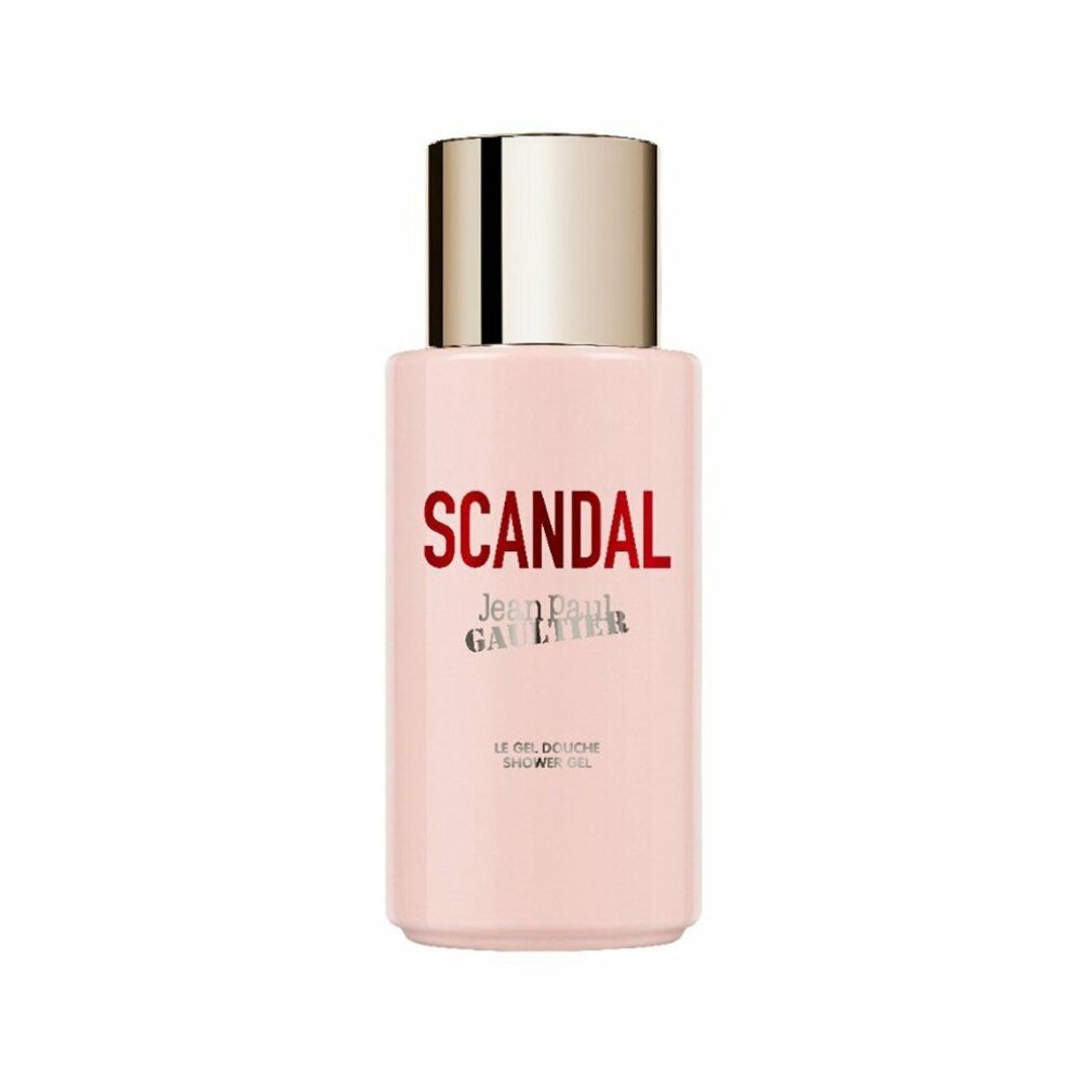 Rosa Flasche mit goldfarbenem Deckel. Aufschrift: SCANDAL, Jean Paul Gaultier, Le Gel Douche, Shower Gel.