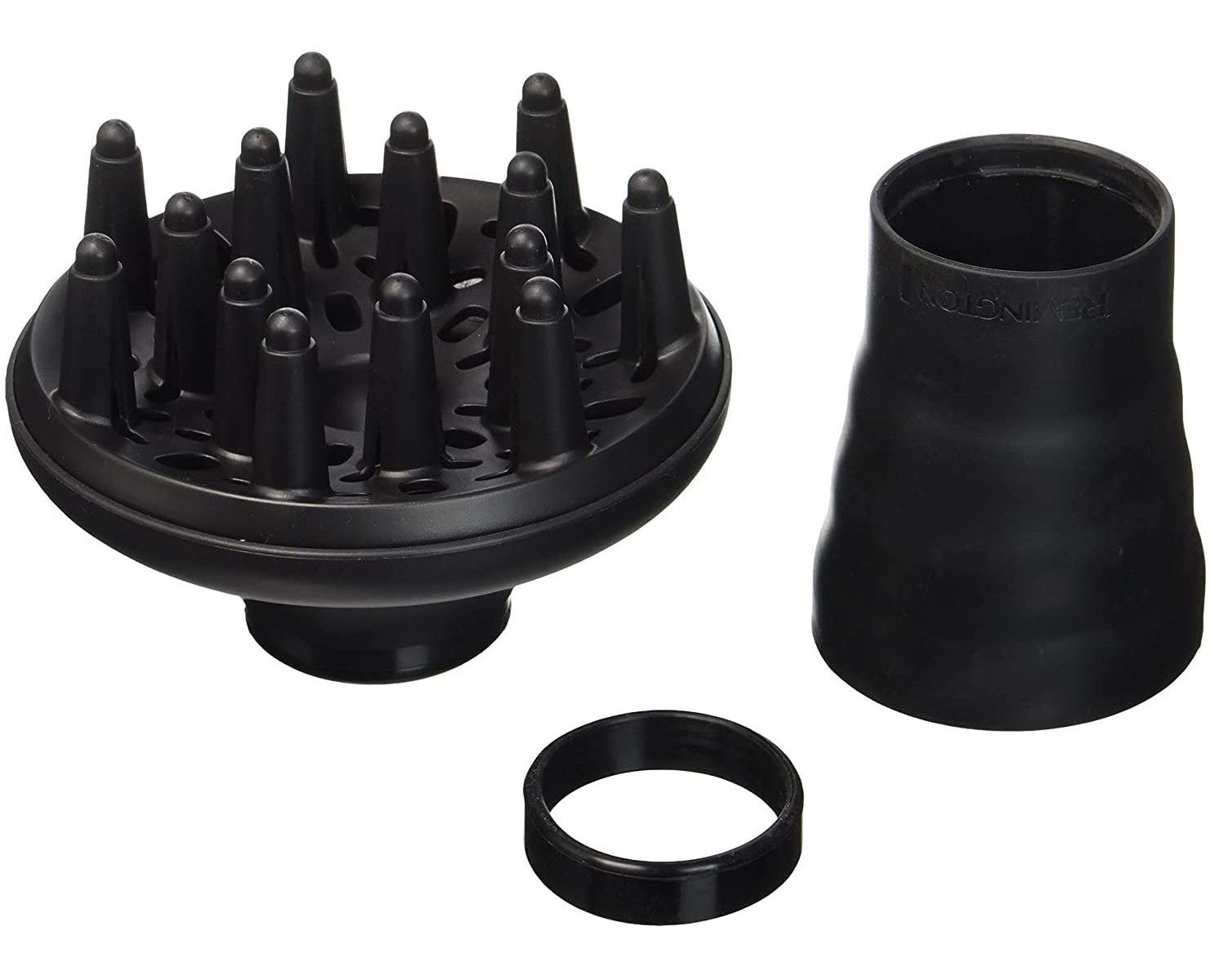 Schwarzer Diffusor mit Noppen, separater Ring und Anschluss. Der Diffusor hat viele kleine, konische Noppen.