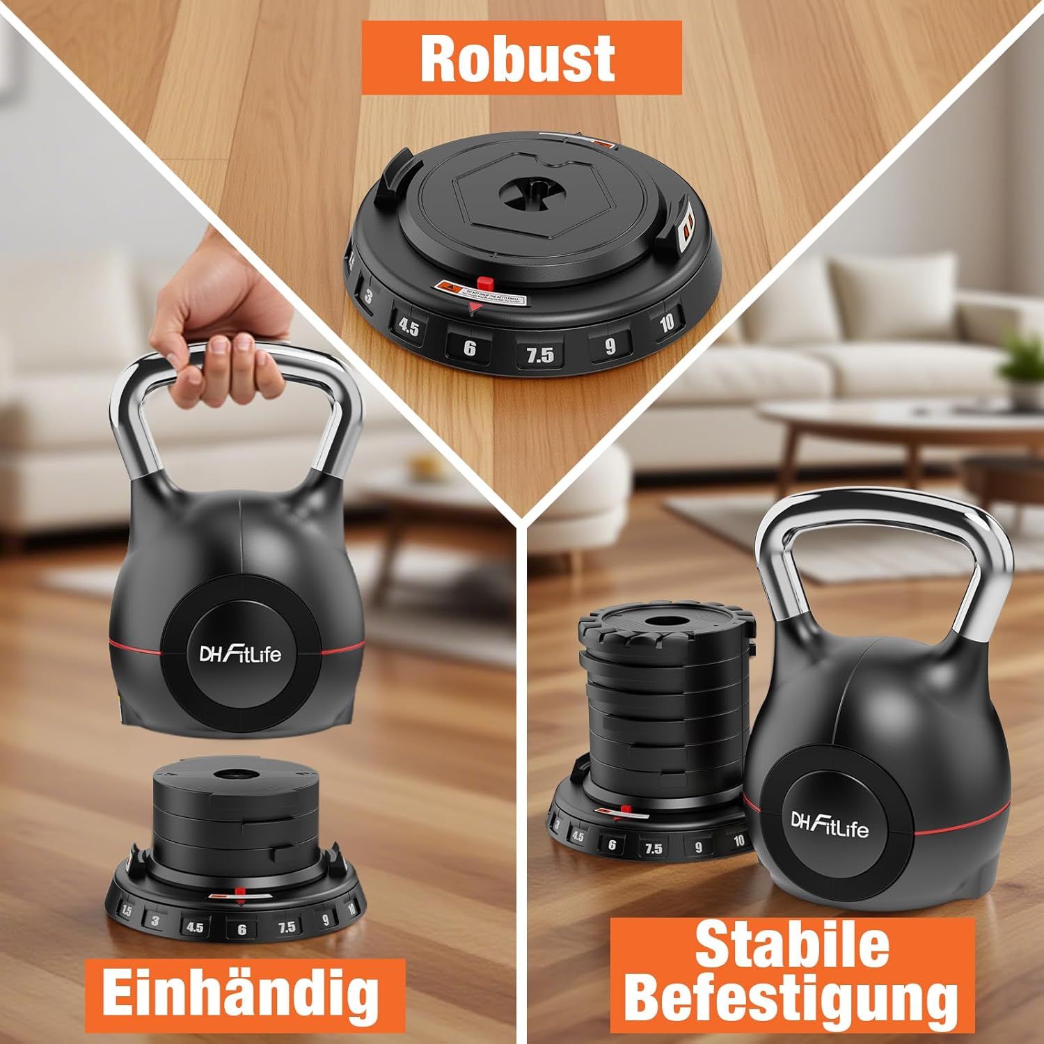 DH FitLife 10kg Verstellbare Kettlebell Set