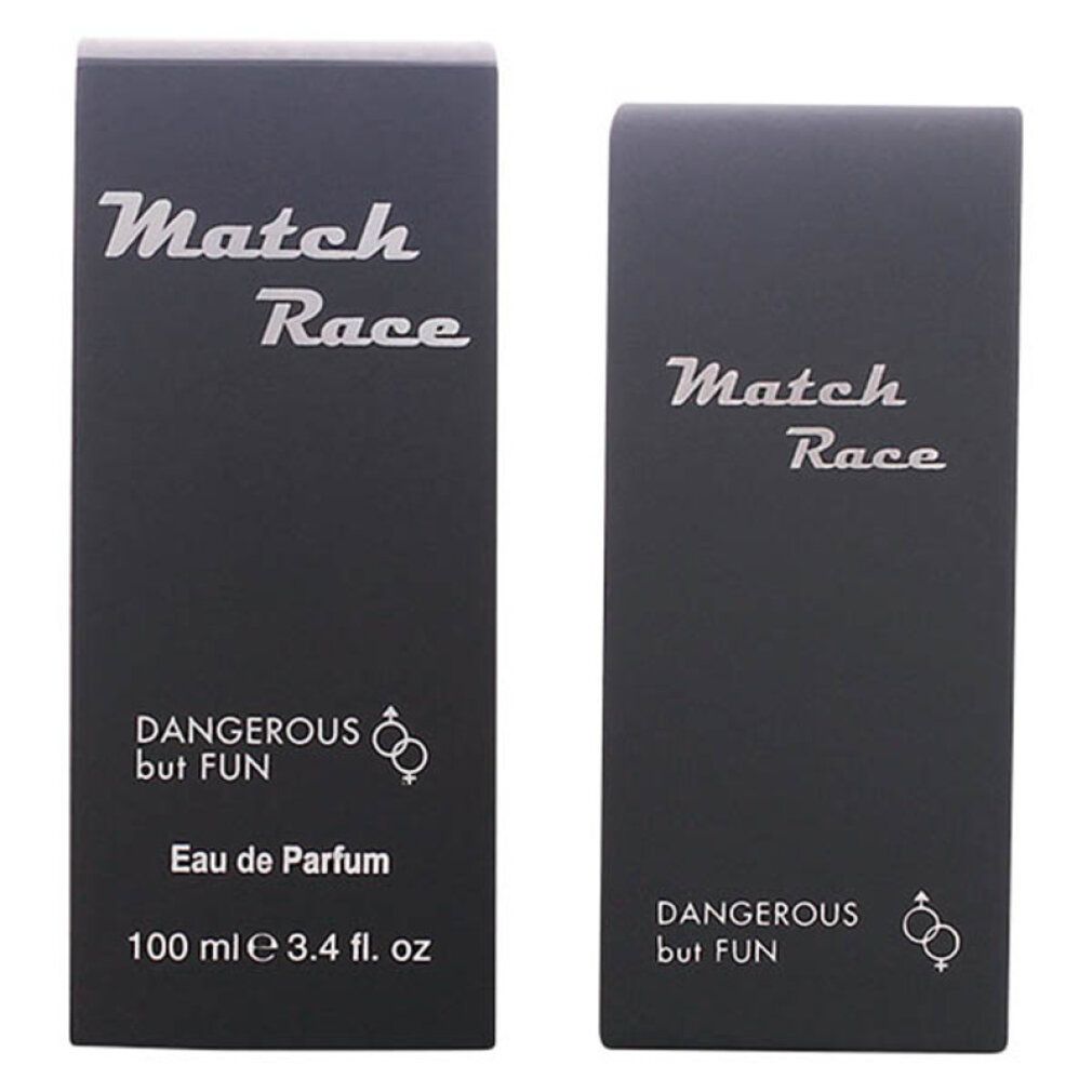 Zwei schwarze Kartons. Aufschrift "Match Race", "DANGEROUS but FUN", "Eau de Parfum", 100 ml.