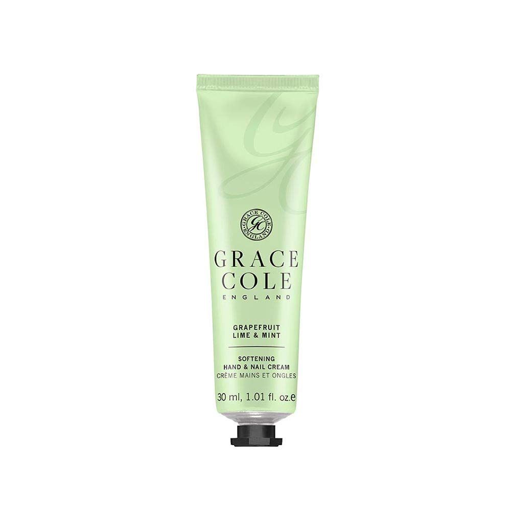Grüne Tube Hand- und Nagelcreme. Aufschrift: Grace Cole, Grapefruit, Limette & Minze. Schwarzer Verschluss.