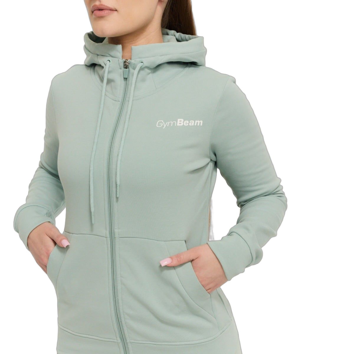 GymBeam Hoodie Damen Regular mit Kapuze und Reißverschluss Eucalypt