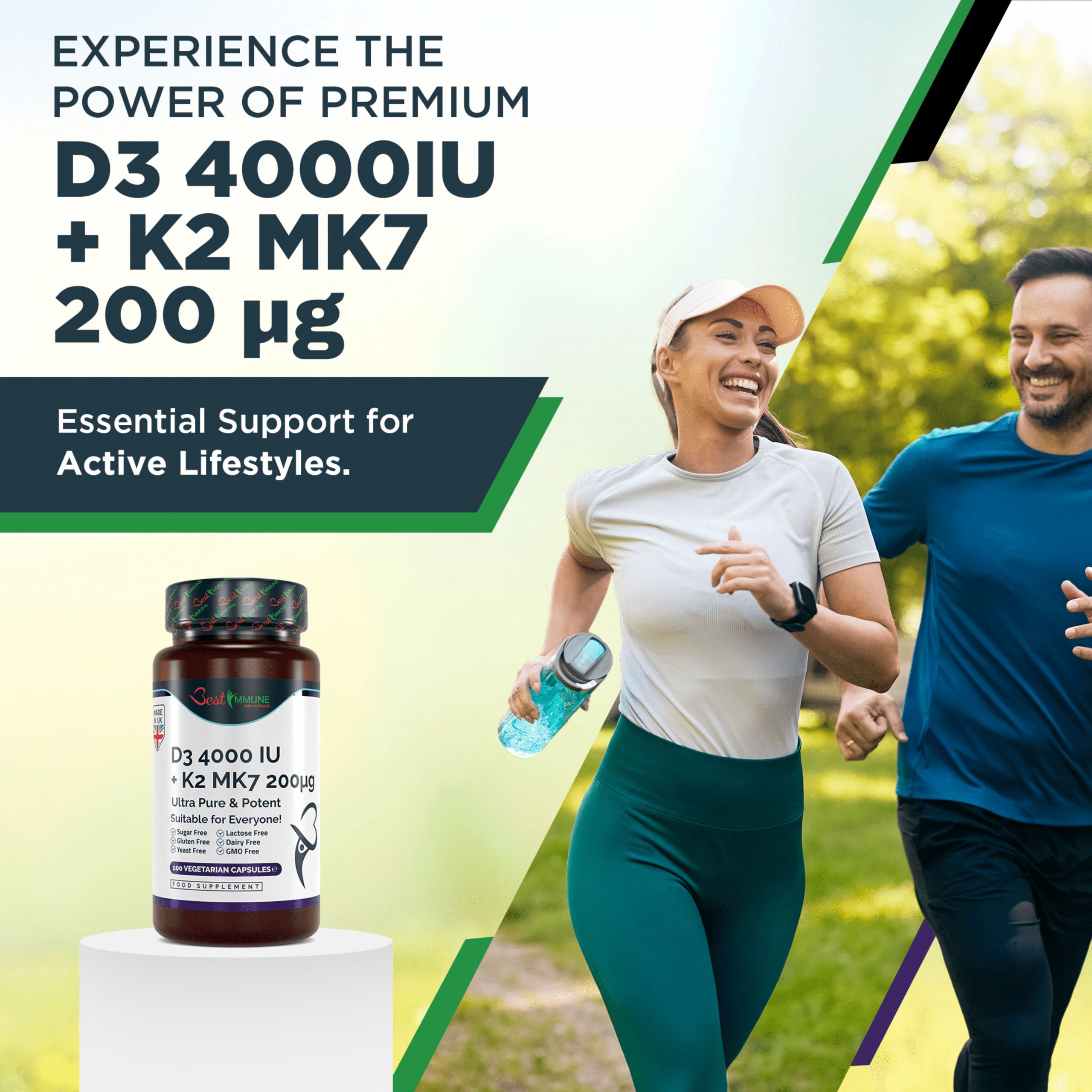 Best Immune Vitamin K2 MK7 200 mcg D3 (Cholecalciferol) 4000 IE