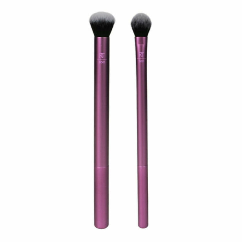 Zwei Augen-Make-up-Pinsel. Marke: Real Techniques. Pinsel mit rosa Griffen und schwarzen Borsten.