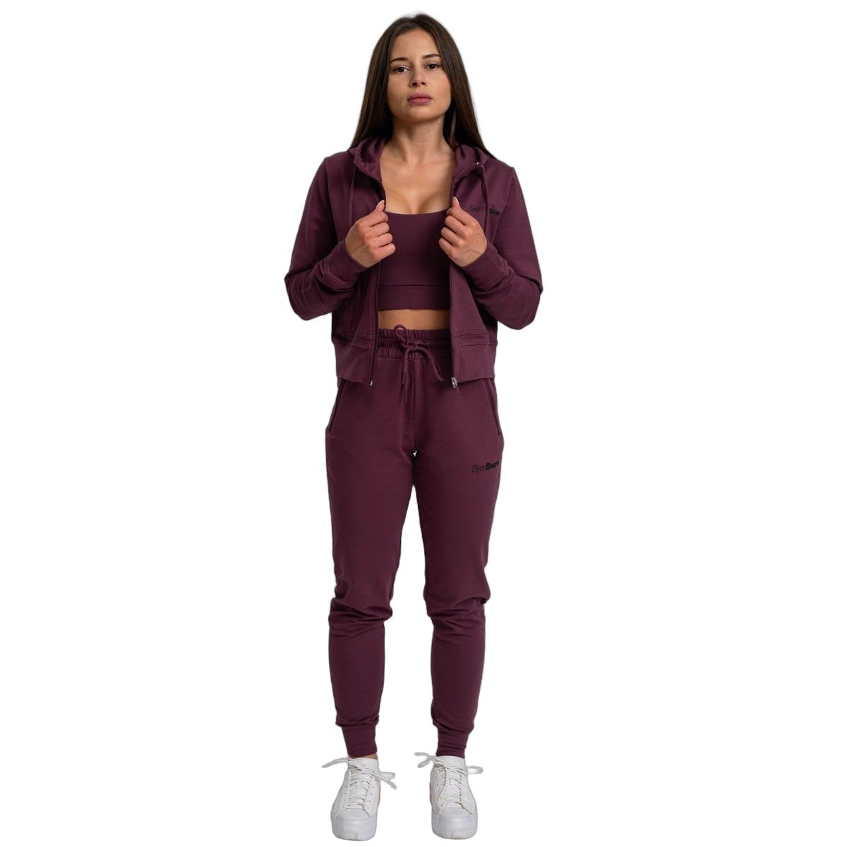 GymBeam Hoodie Damen slim cropped mit Kapuze und Reißverschluss in Eggplant