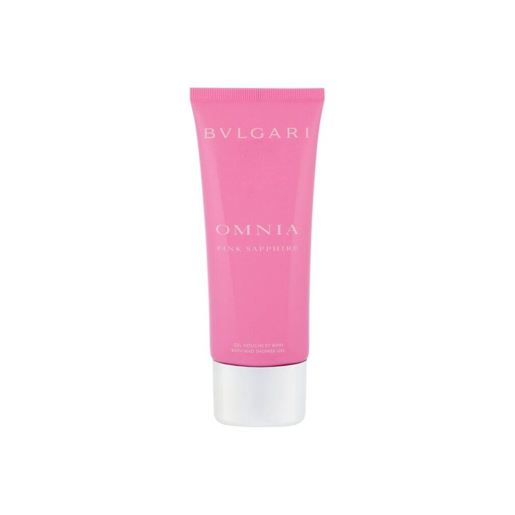 Rosa Bvlgari Omnia Pink Sapphire Duschgel-Tube mit weißem Verschluss.