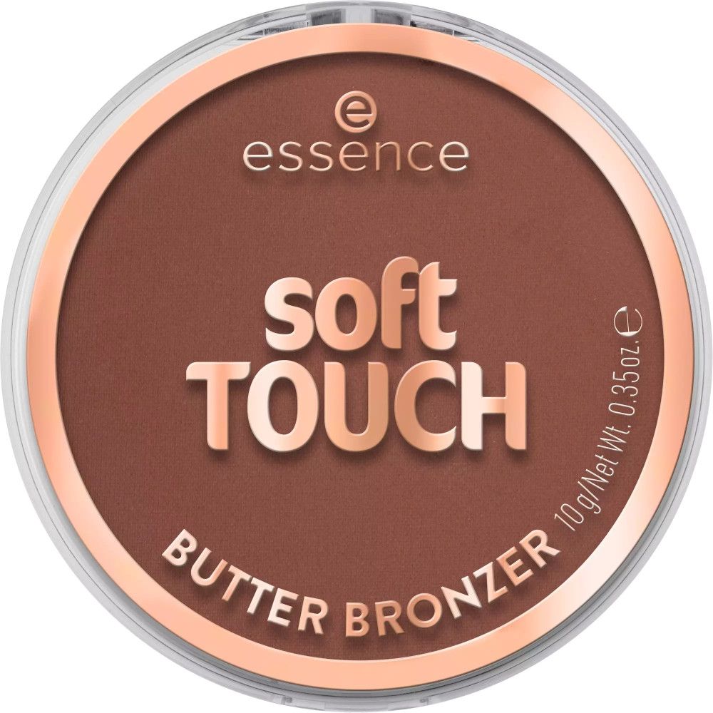 Runder Bronzer-Puder in einer transparenten Dose. Aufschrift: Soft Touch Butter Bronzer. Marke: essence.