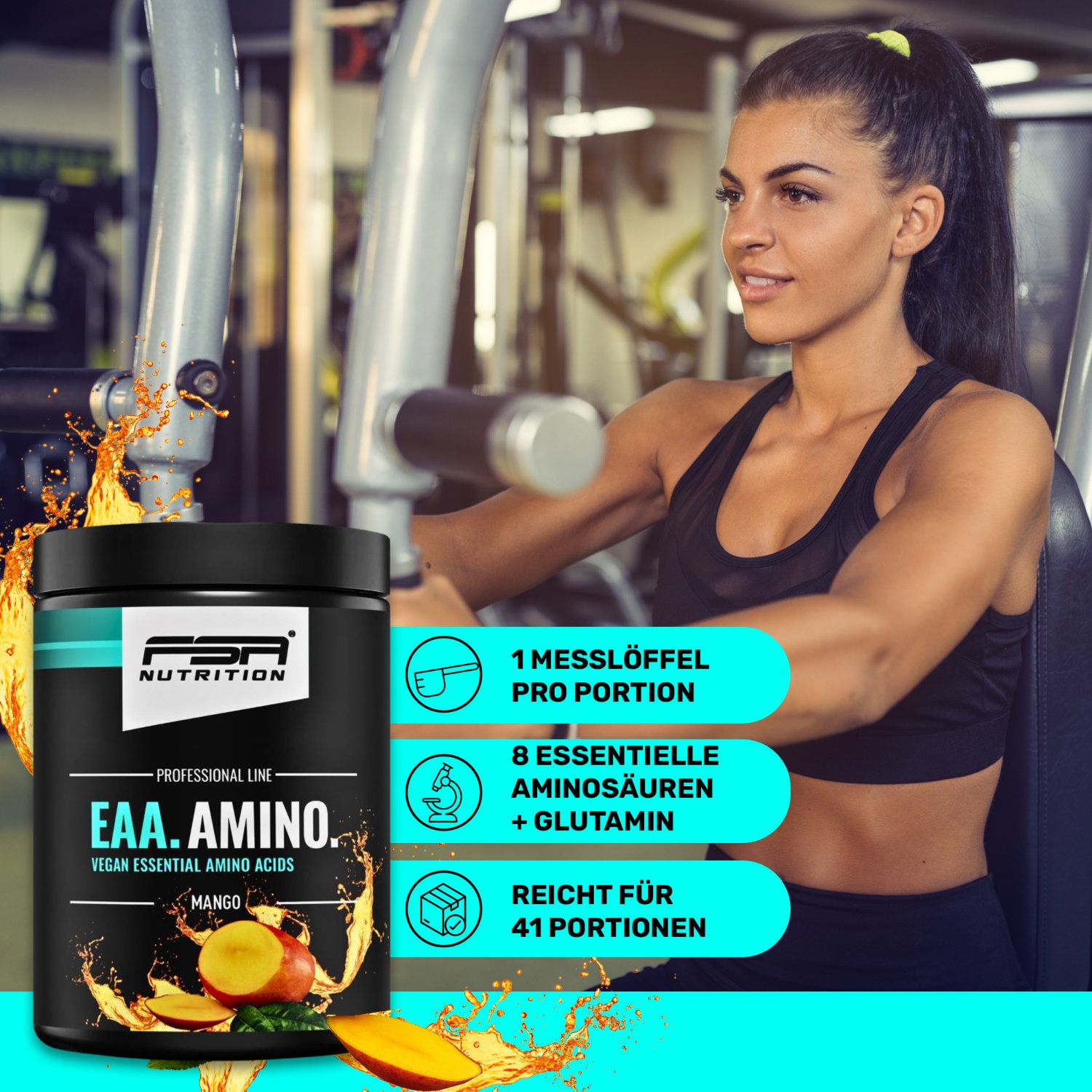 FSA NUTRITION EAA Amino - Aminosäuren Komplex hochdosiert - vegan - Mango
