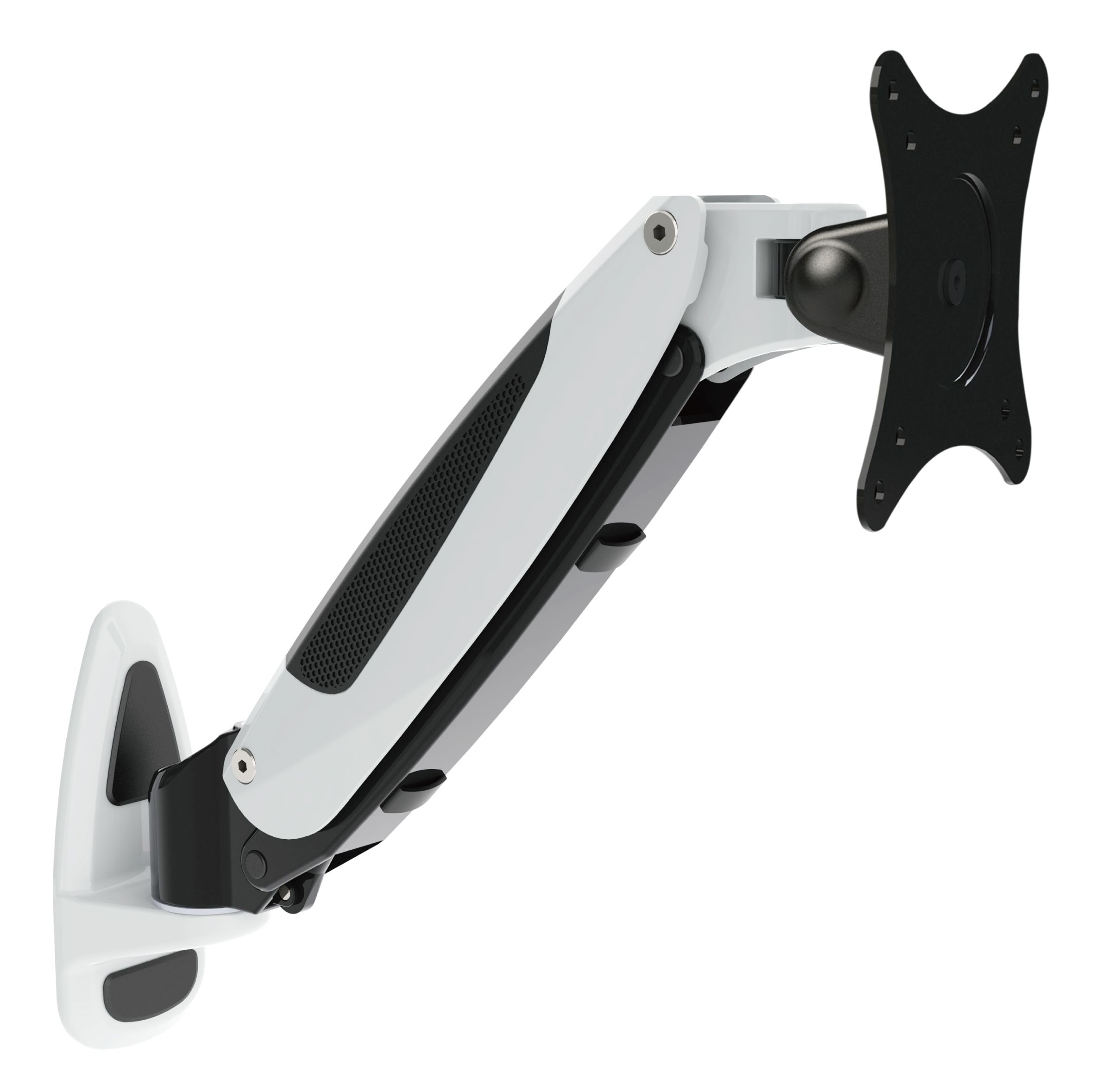 Das ERGOLEBEN Luftdruck Massagegerät Hände kabellos. Weißes Gerät mit schwarzem Element. Sichtbare Öffnungen. Ergonomisches Design.