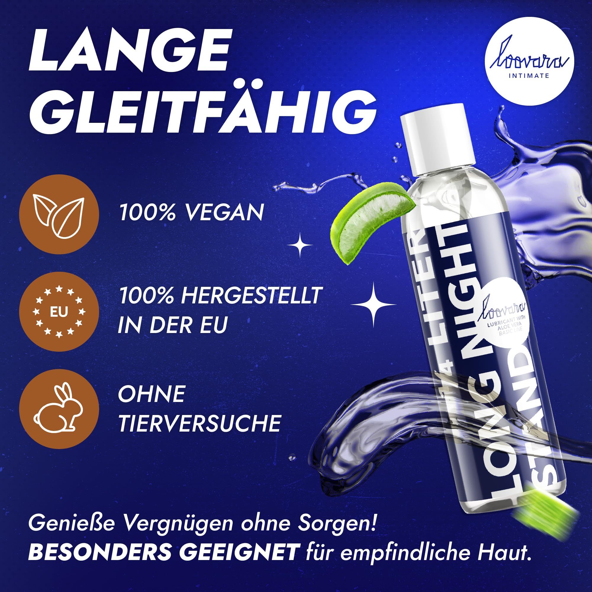 Flasche Gleitgel 'Long Night Stand', 100% vegan, 100% in der EU hergestellt, ohne Tierversuche.