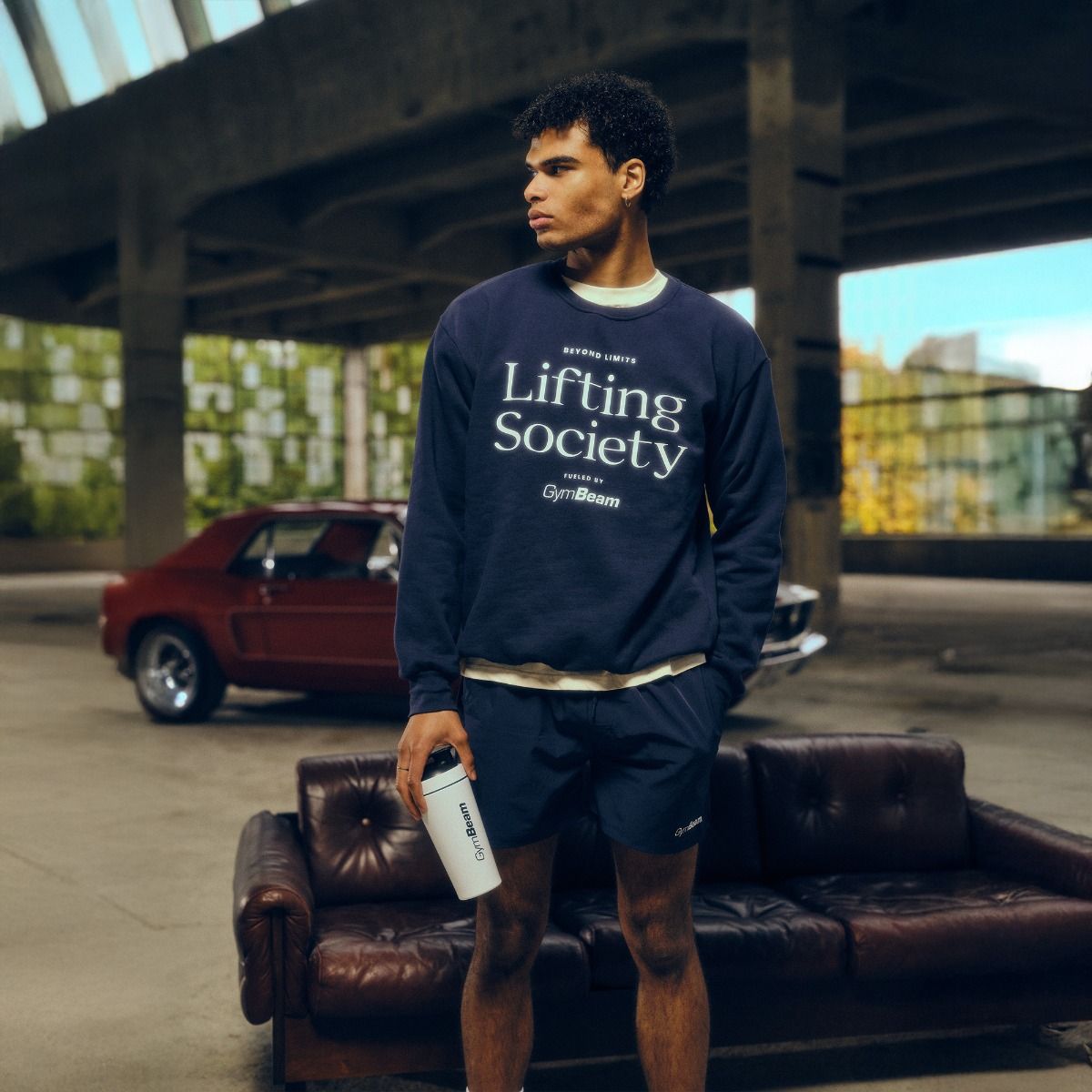 GymBeam Sweatshirt Herren Oversized Langarm aus Baumwolle und Polyester Modell Nightfall
