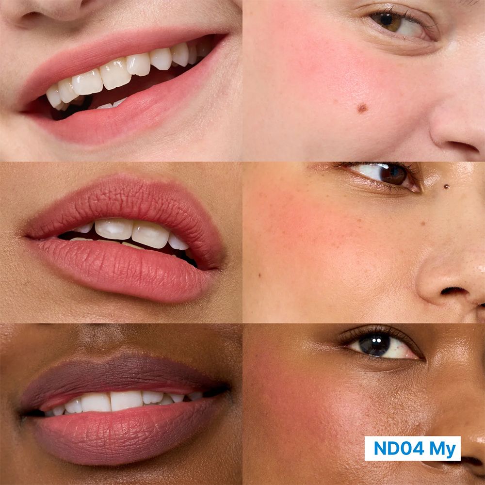 Collage von Lippen und Wangen, die den Farbton ND04 My zeigen.