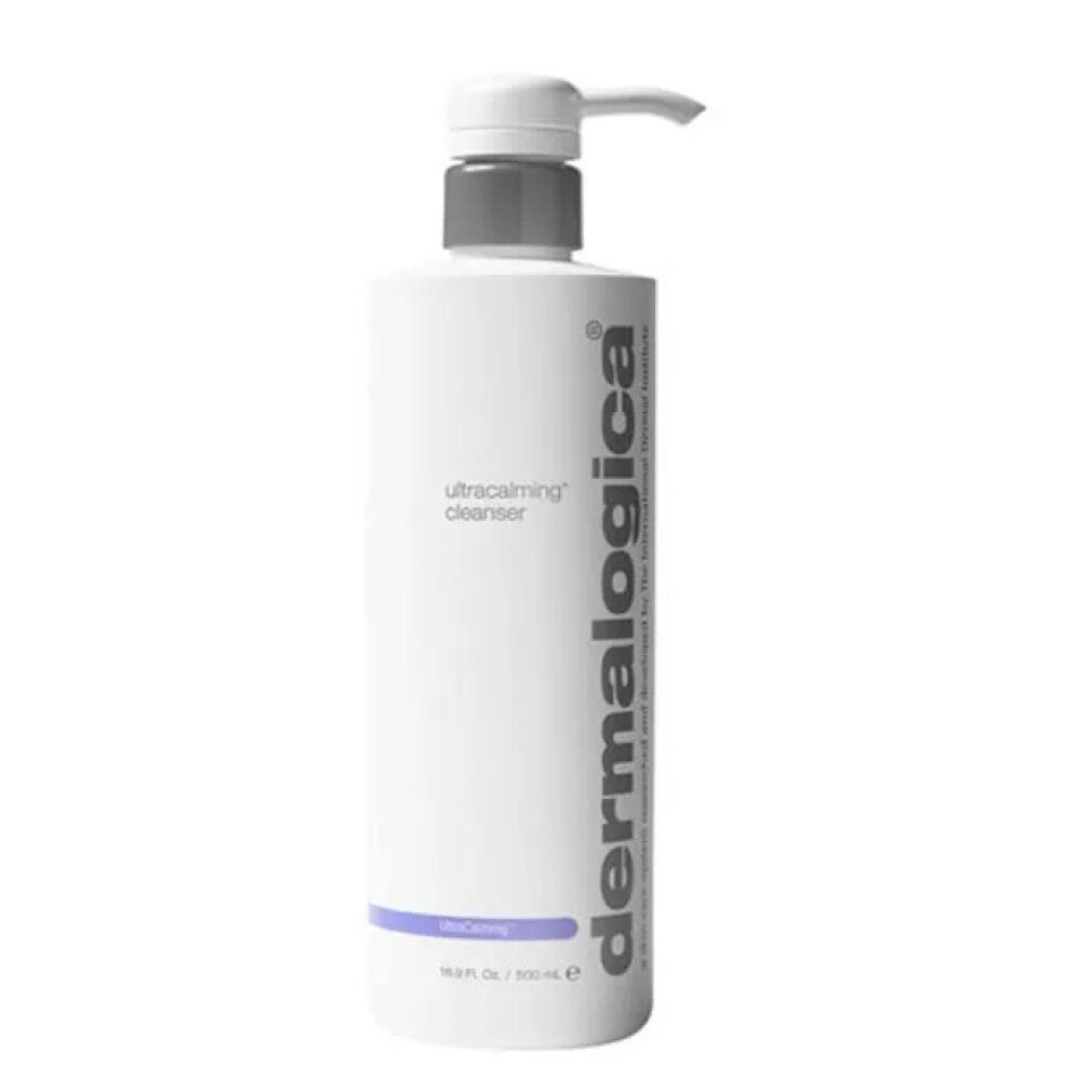 Weißer Dermalogica UltraCalming Cleanser mit Pumpe. Produktname und Marke sind deutlich sichtbar.