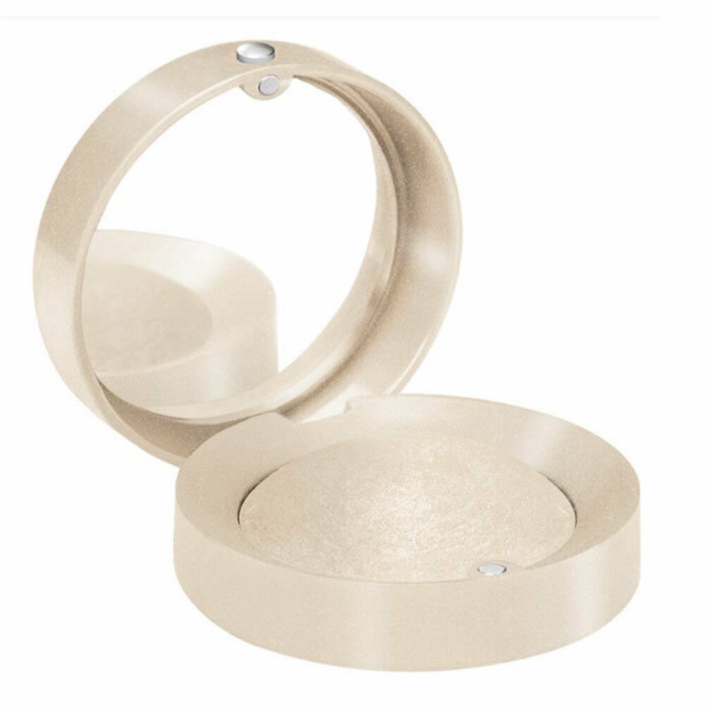 Fard à paupières rond ouvert avec miroir. Fard crème. Le couvercle et le miroir sont ouverts.