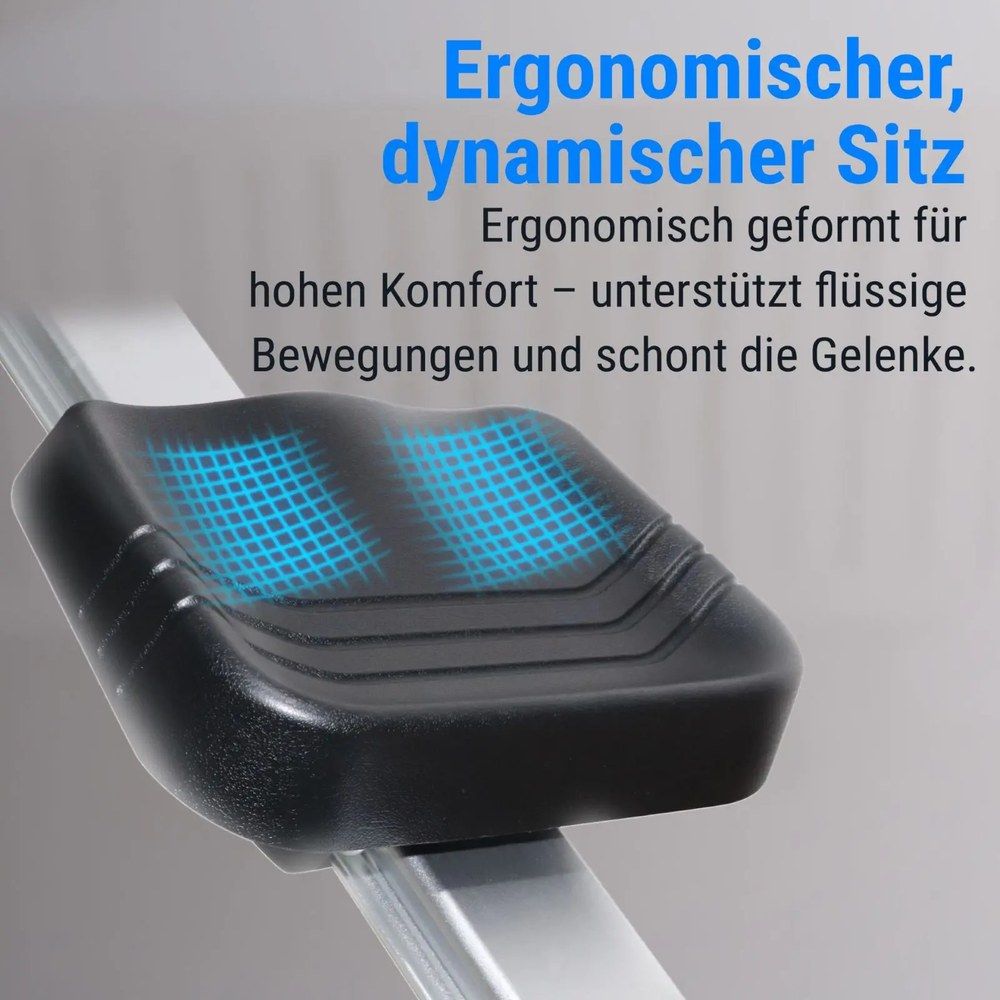 Ergonomischer Sitz eines AsVIVA 3D-Rudergeräts RA12.