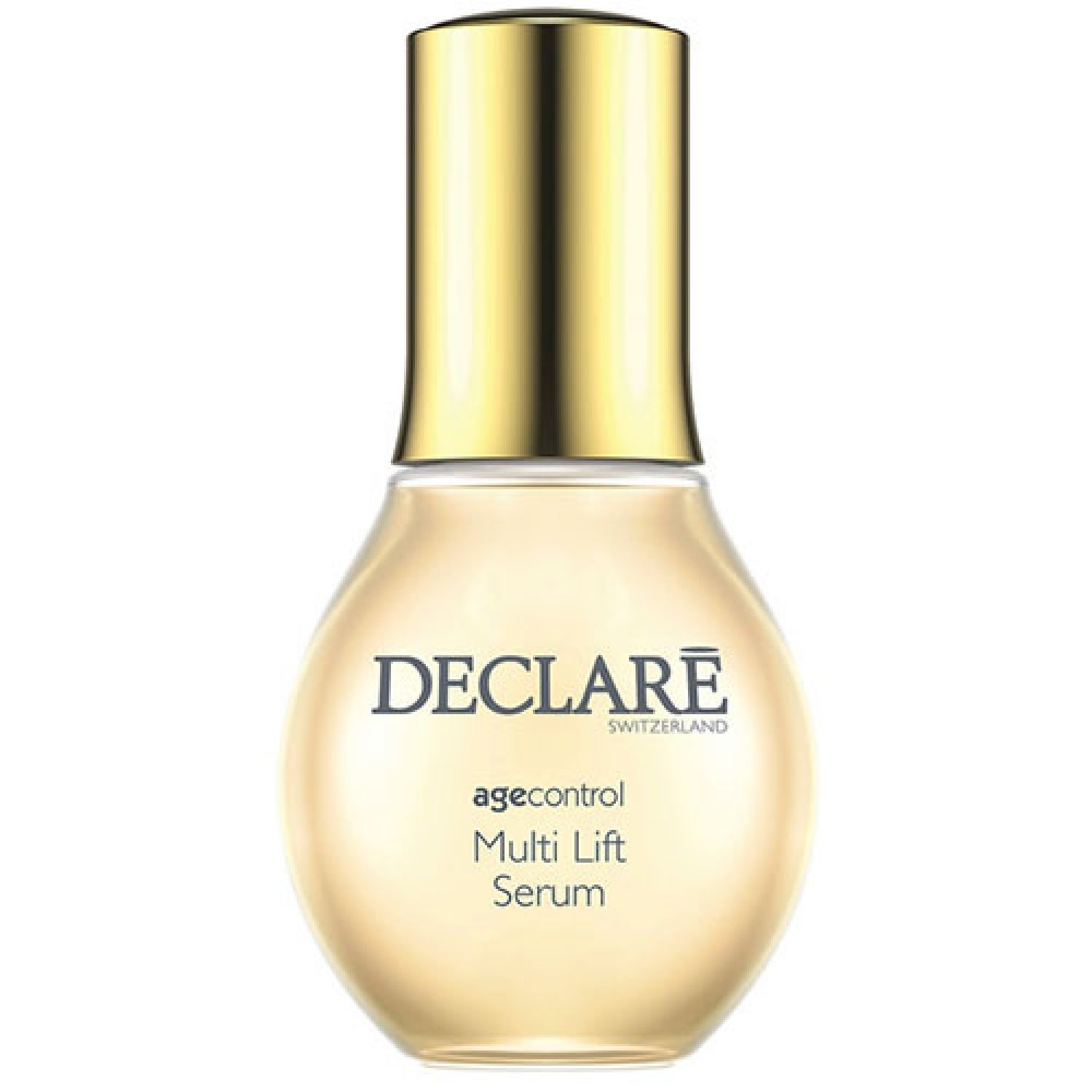 Serumflasche mit goldenem Verschluss. Aufschrift: DECLARÉ, agecontrol Multi Lift Serum.