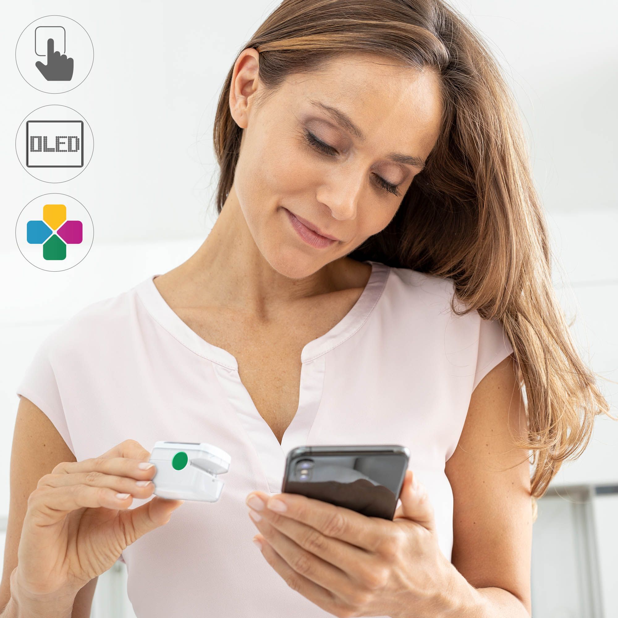 medisana PM 100 connect Pulsoximeter mit One-Touch Bedienung mit VitaDock+ App und Bluetooth