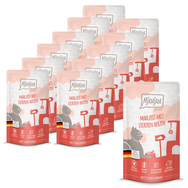 MjAMjAM - Quetschie Mahlzeit mit leckeren Herzen 12x125 g Futter