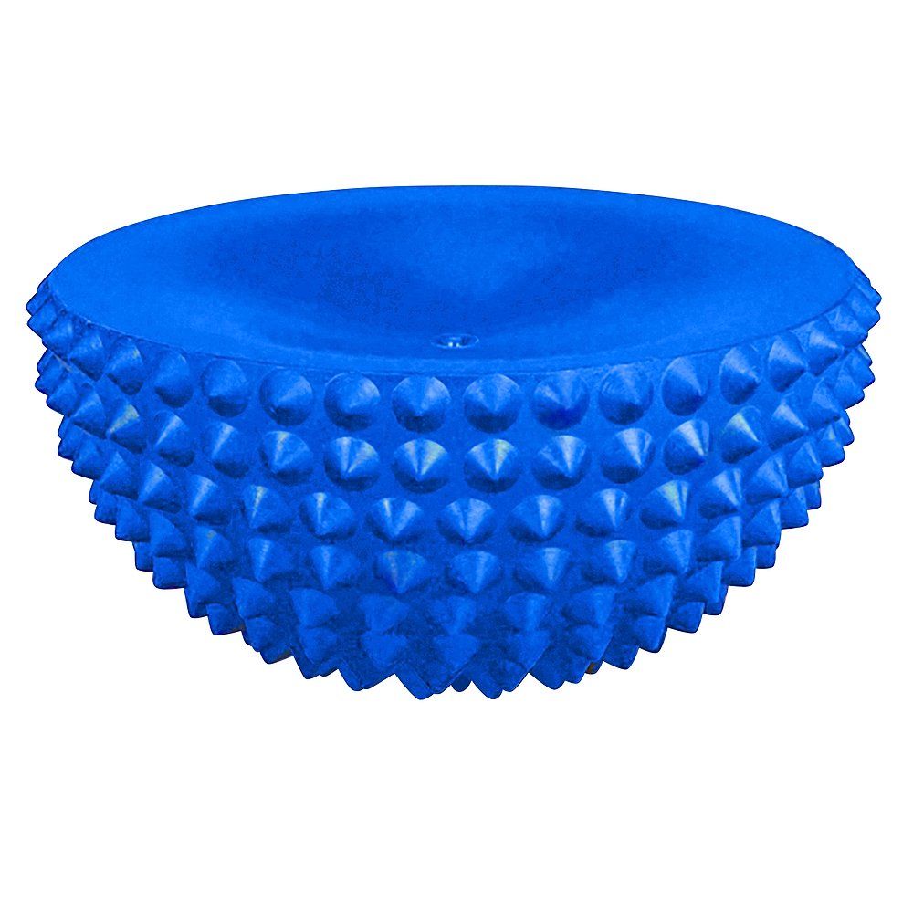 Blauer Balance-Igel Wobble. Runde Form mit Noppen an der Außenseite. Oberseite glatt. Aus Gummi.