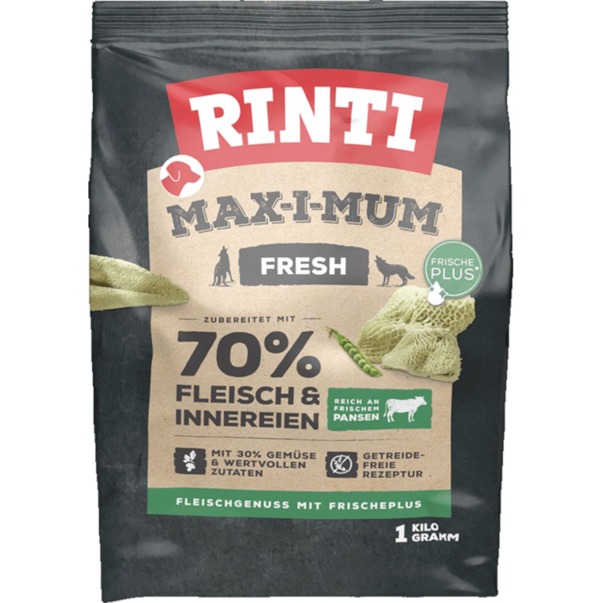 Rinti Max-i-Mum Pansen: Trockenfutterbeutel mit 70% Fleisch und Innereien, 1kg.