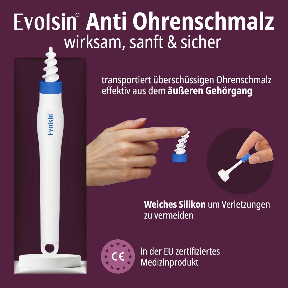 EVOLSIN® Ohrreiniger: weißer Applikator mit spiralförmigem Silikonaufsatz.