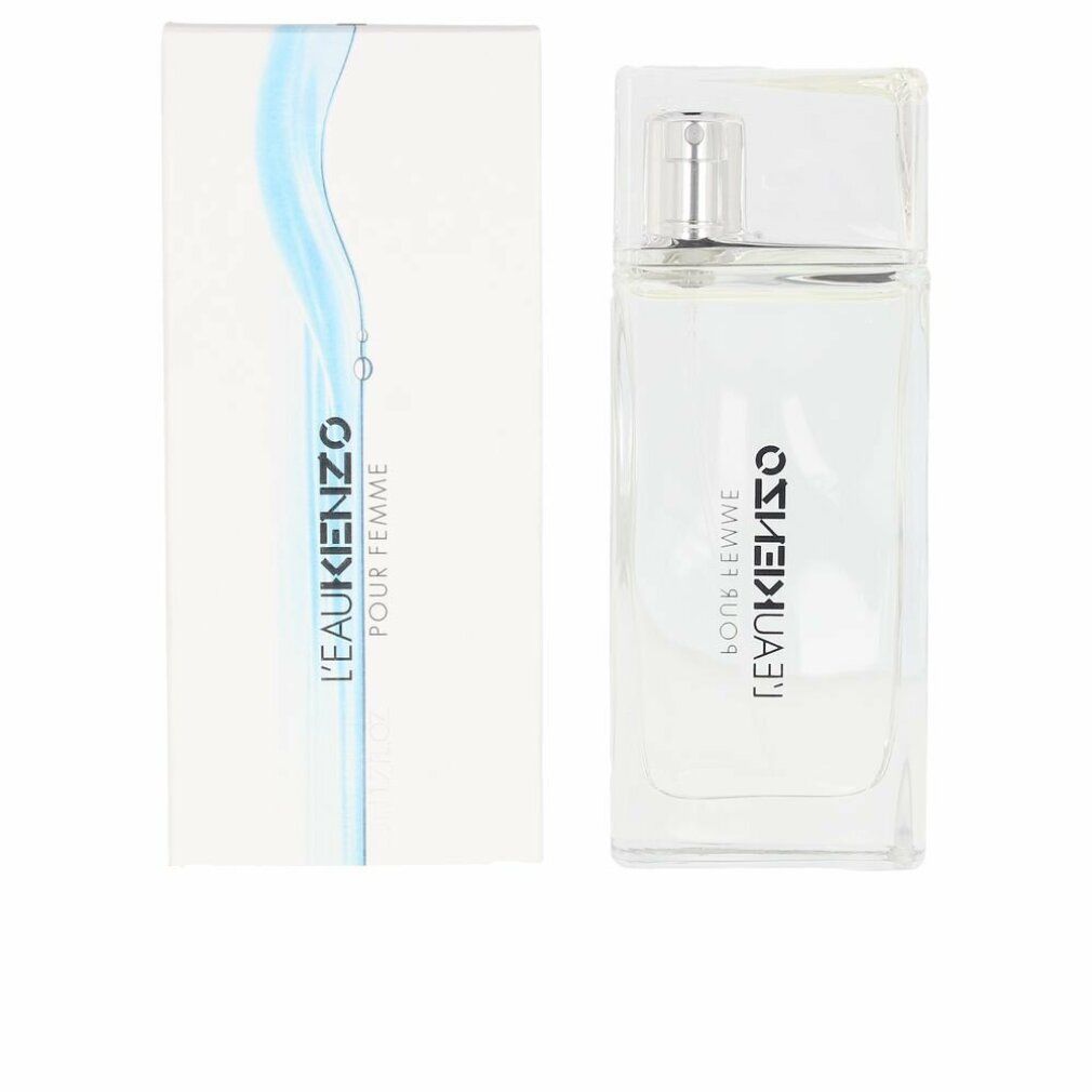Glasflakon und Verpackung. Flakon mit Sprühkopf. Aufschrift: L'EAU KENZO POUR FEMME.