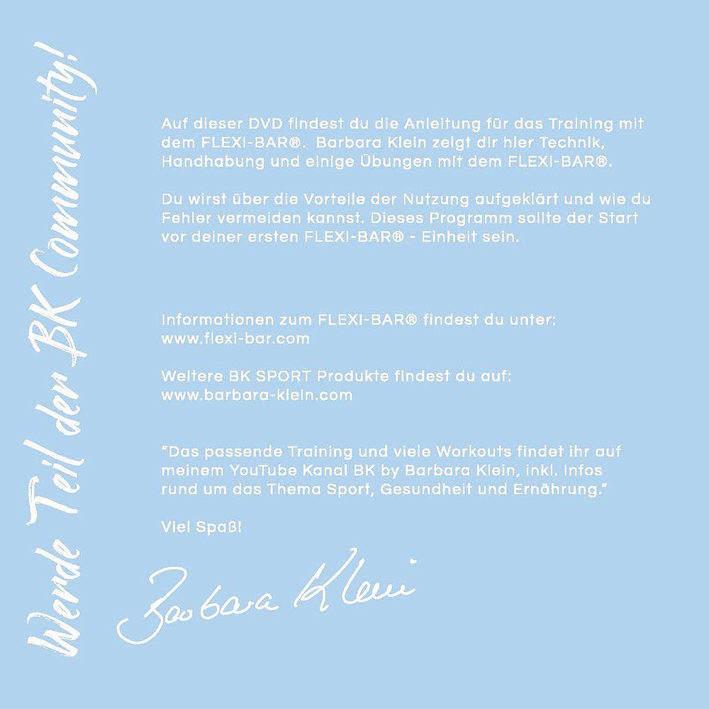 DVD-Hülle mit Text in Deutsch. Informationen zum FLEXI-BAR® und weitere Produkte. Unterschrift.