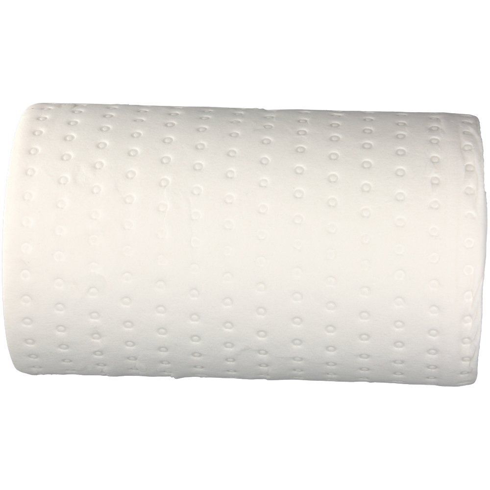 Weiße, gerollte Kompresse mit geprägter Oberfläche. Zylindrische Form.
