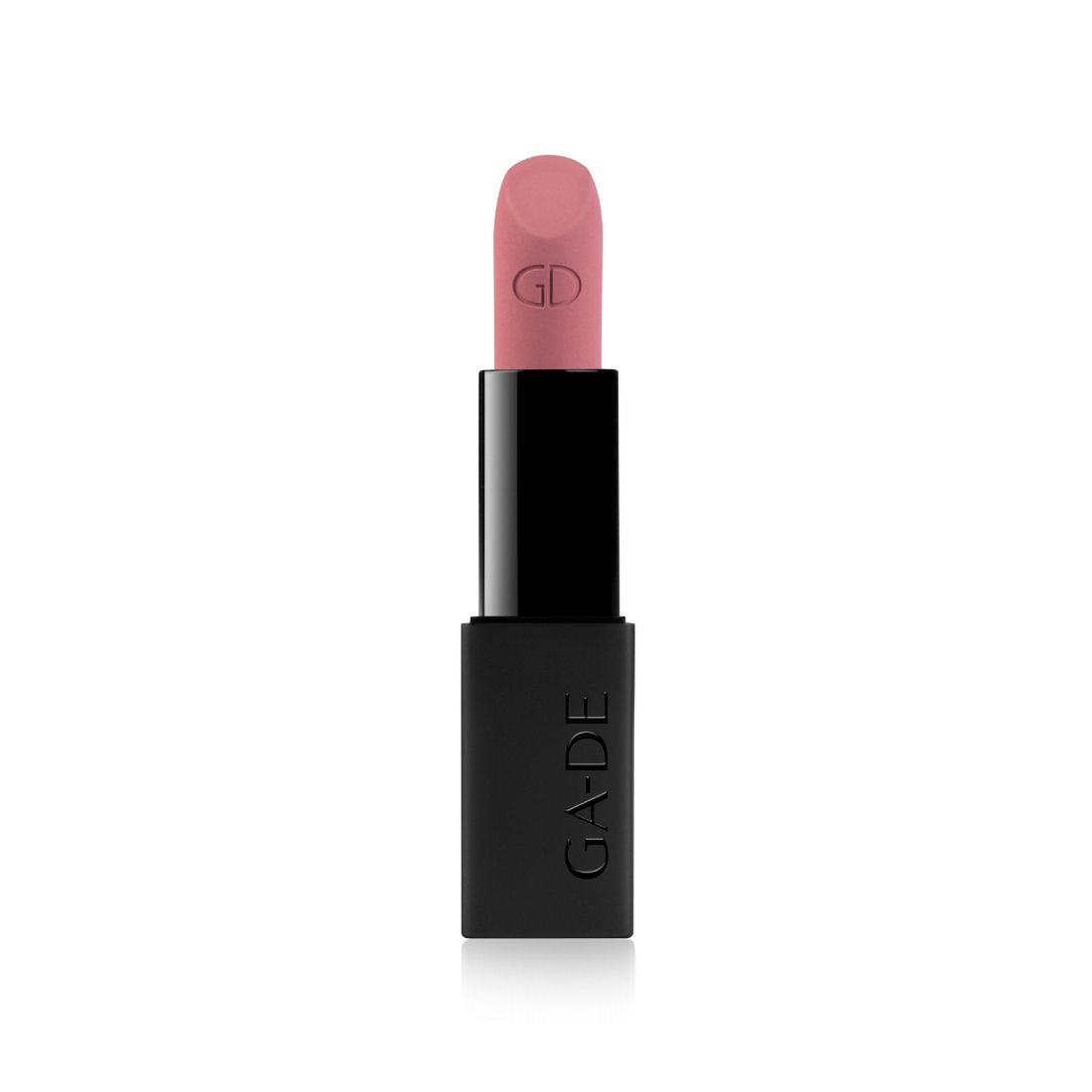 Lippenstift mit rosafarbenem Stift. Schwarze Hülse mit GD-Logo und G-A-DE-Schriftzug.