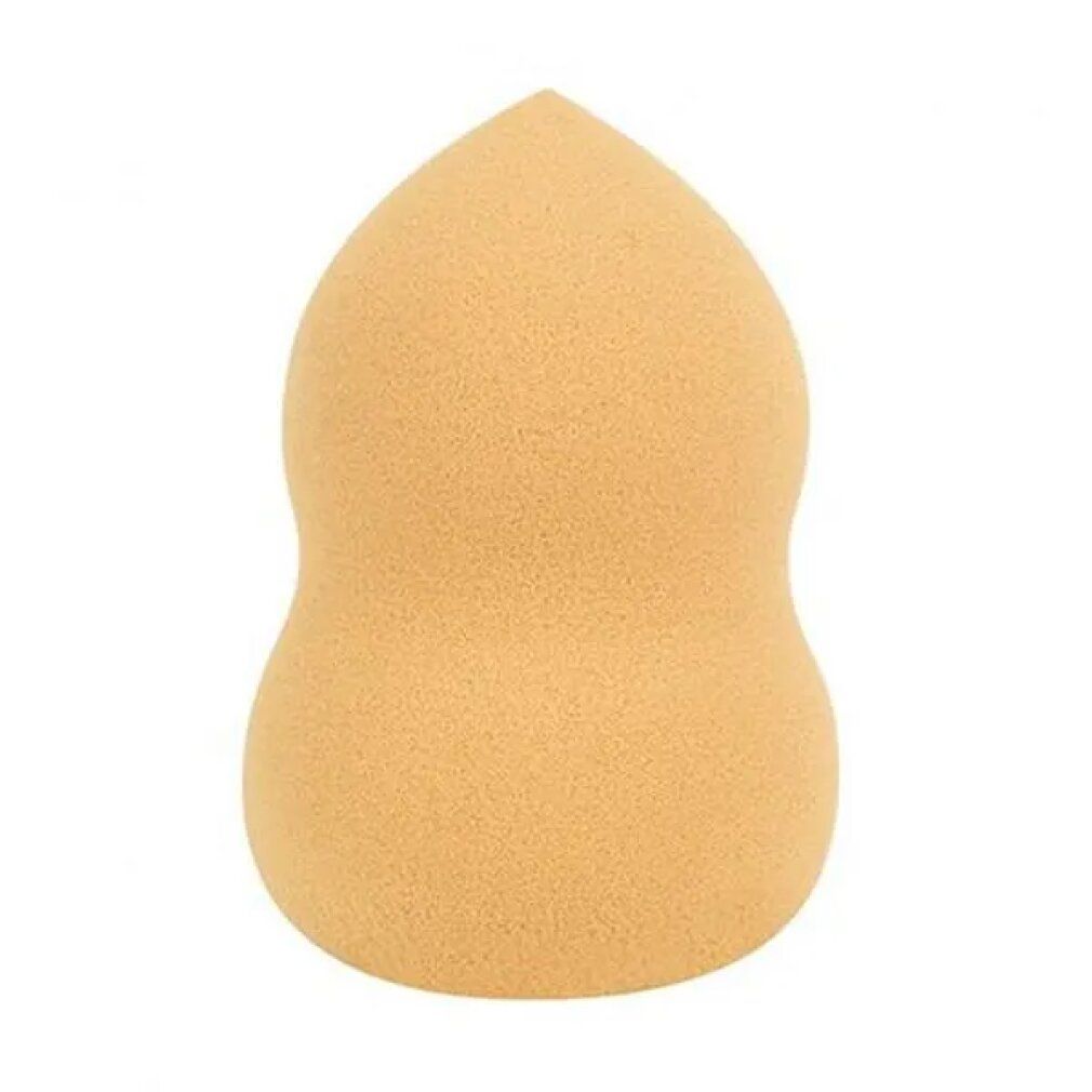 Gelbliche, tropfenförmige Make-up-Schwamm. Oben spitz zulaufend, unten bauchig. Material: poröses Schaumstoff.