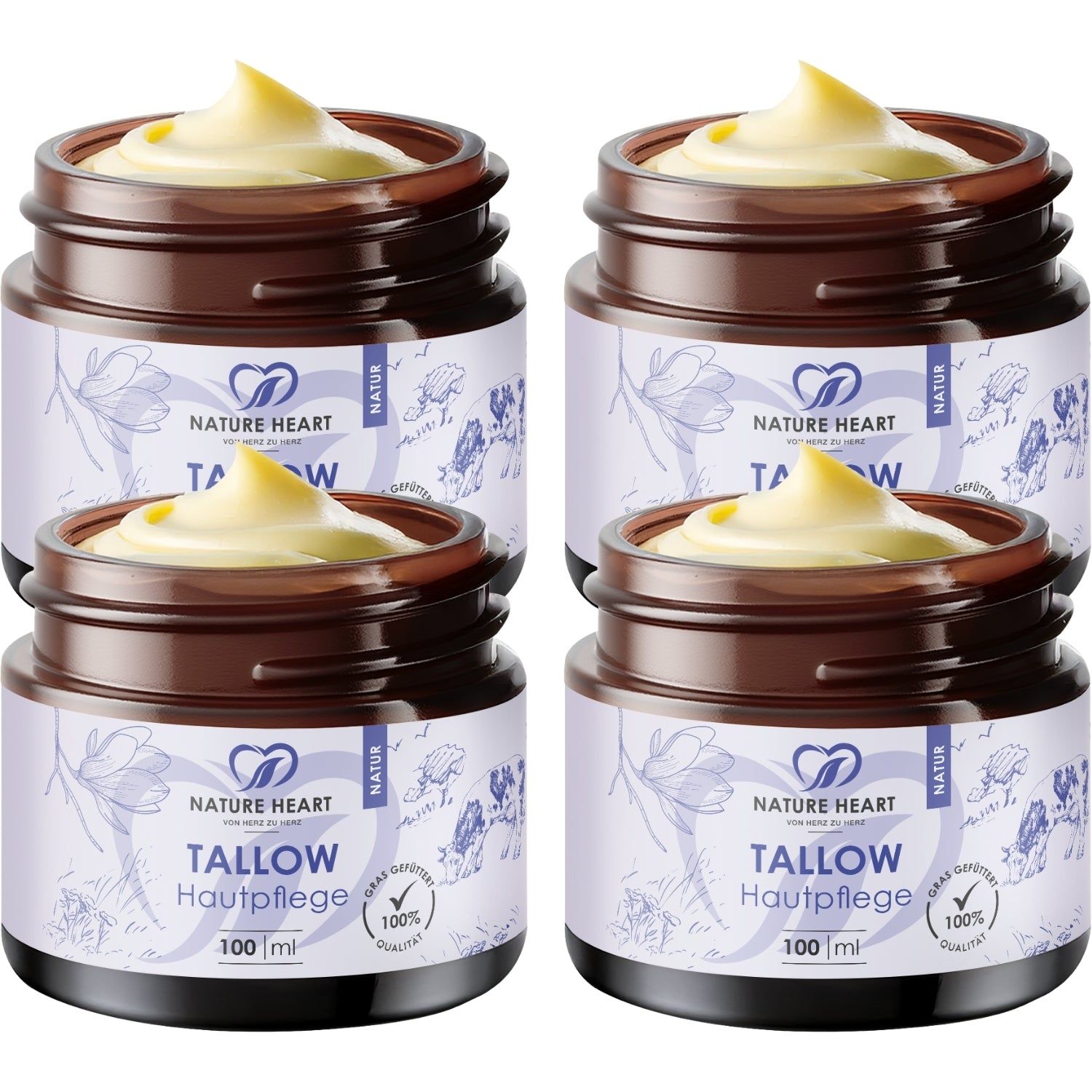 Nature Heart Tallow Hautpflege Natur 4x100 ml Creme