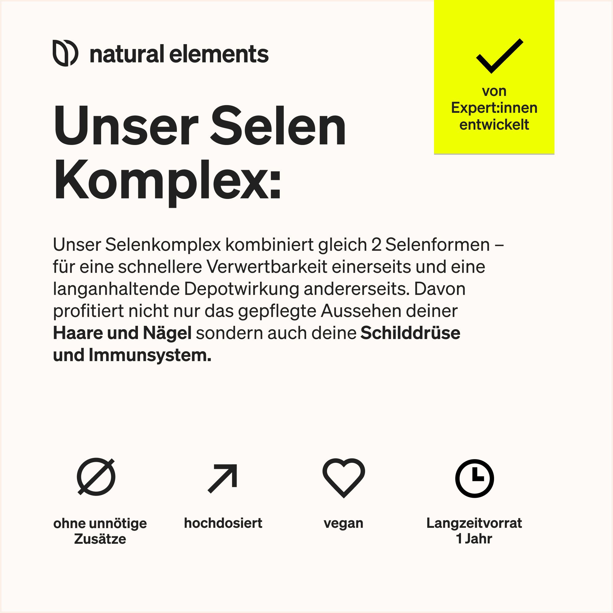 natural elements Selen Komplex – 365 Tabletten mit je 200µg – aus Natriumselenit und Selenmethionin