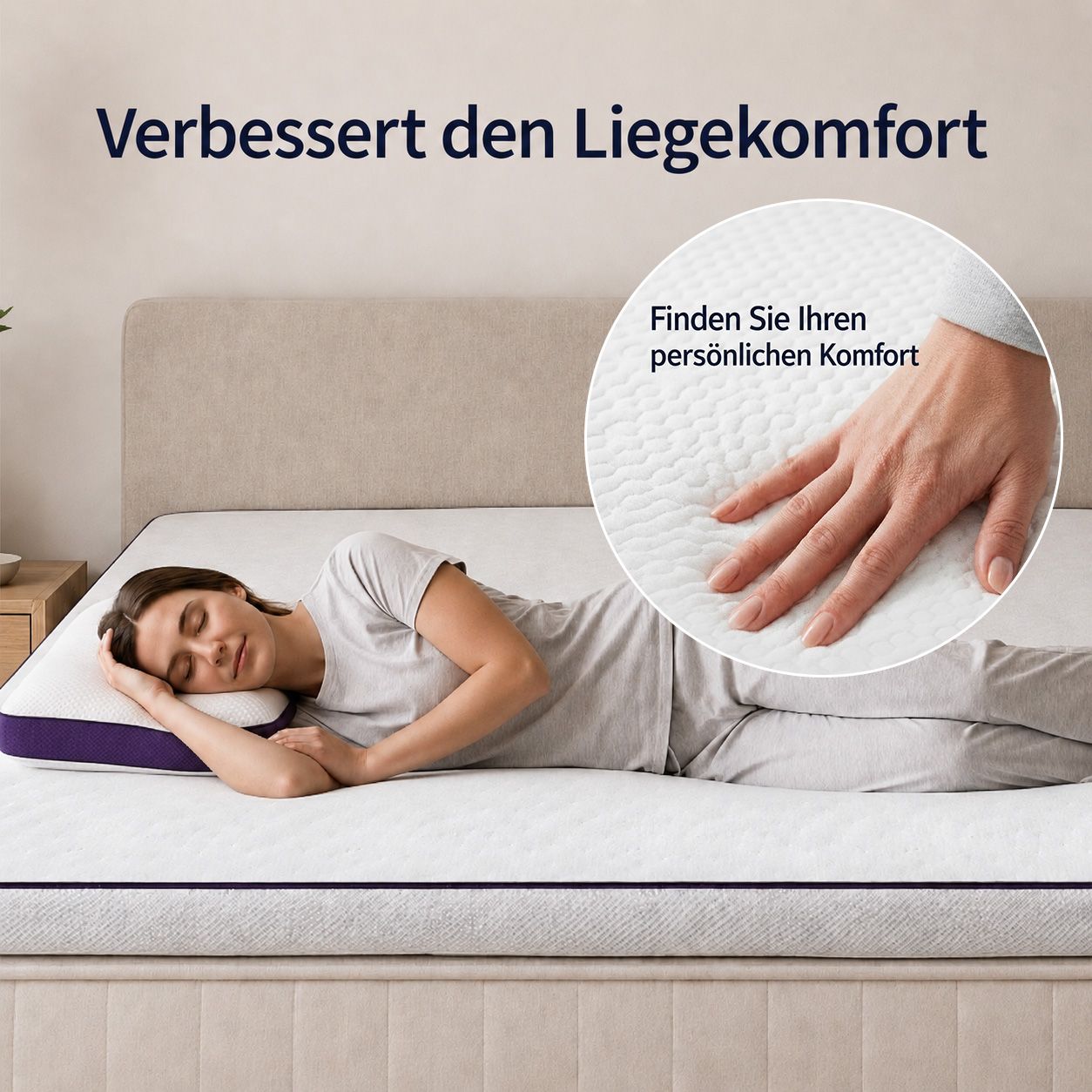 Frau schläft auf einem Memory-Schaum-Topper, der den Liegekomfort verbessert.