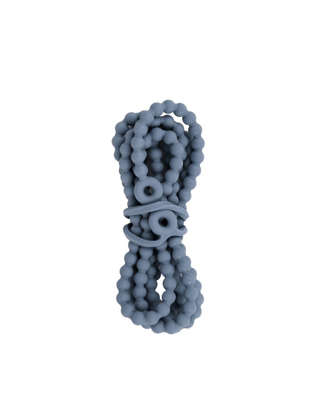 Blaue Kette mit runden Perlen und zwei Ringen. Aus Silikon.