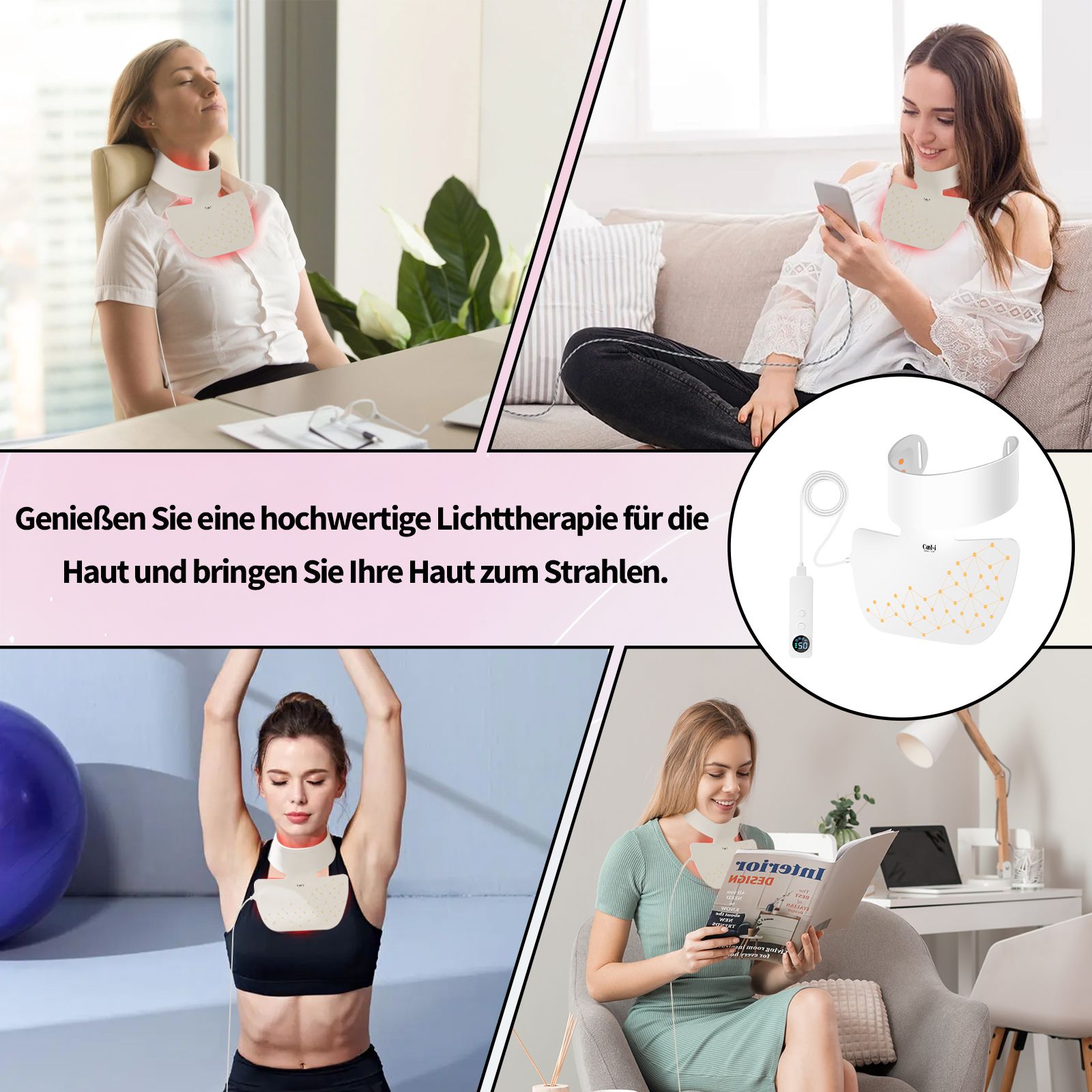 COOL-i LED Halsmaske,660 nm Rotlicht,850 nm Infrarot & 4 farbige LED für kosmetische Hals