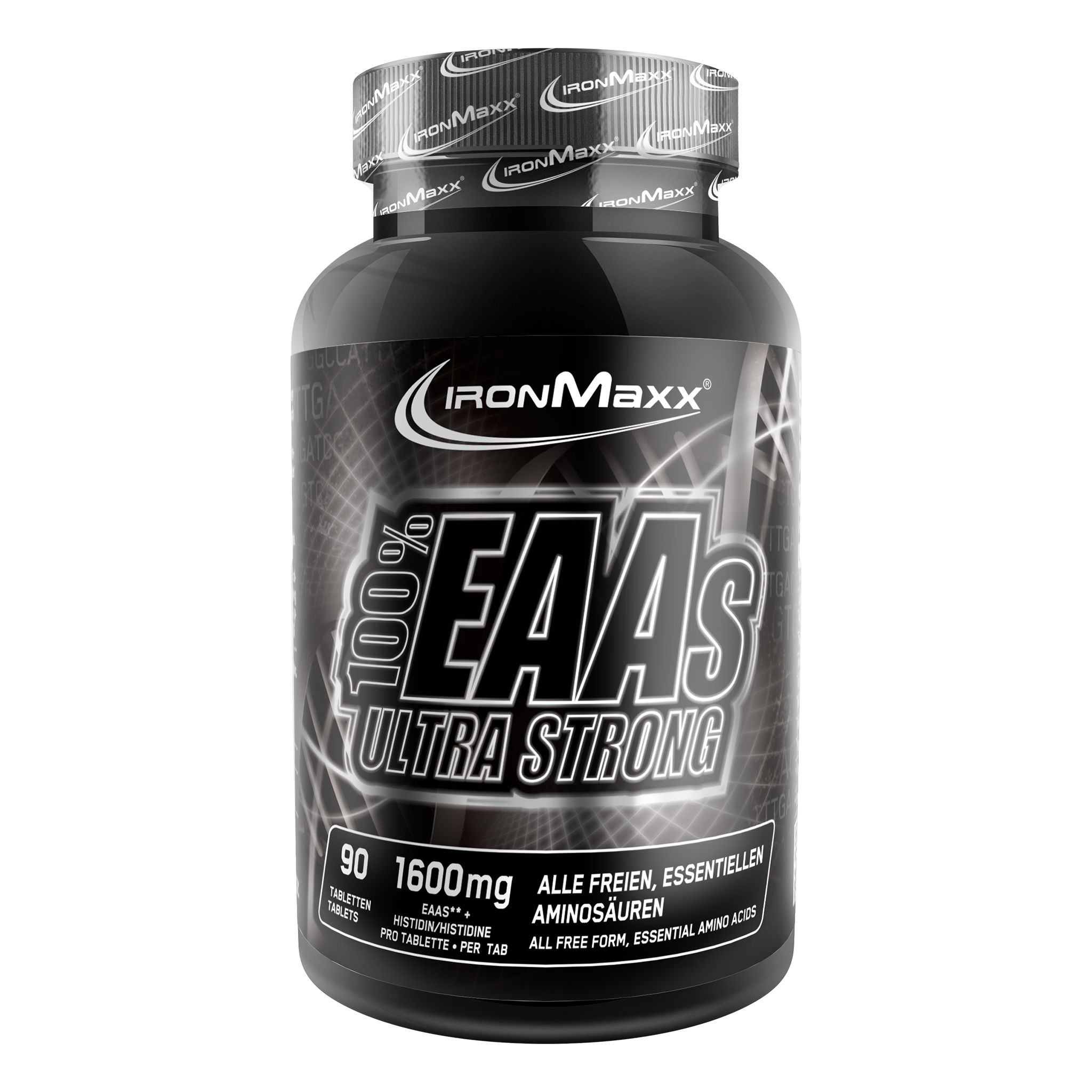 IronMaxx 100% EAAs Ultra Strong Dose mit Icons: hochdosiert, vegan, 8 essentielle Aminosäuren, 90 Tabletten.