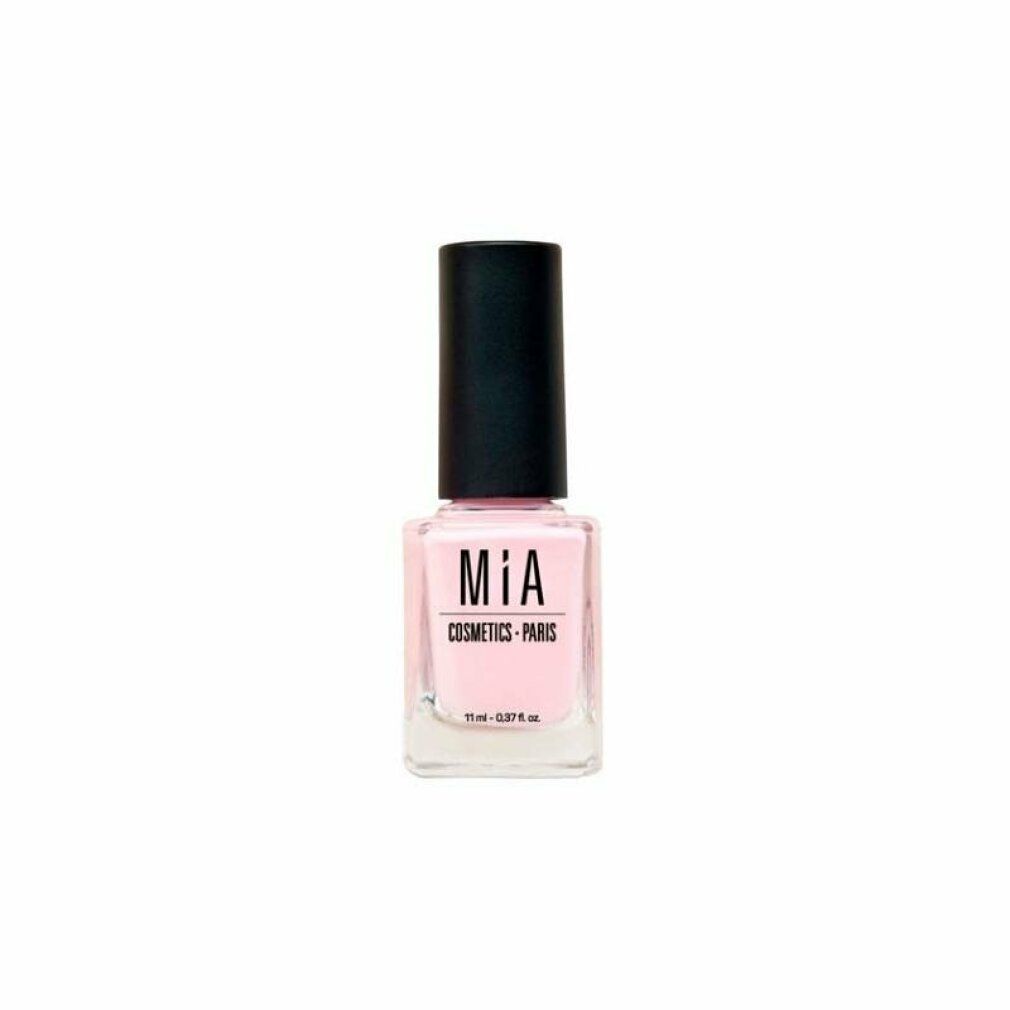 Rosa Nagellackflasche mit schwarzem Deckel. Aufschrift: MIA COSMETICS - PARIS. Volumen: 11 ml - 0.37 fl. oz.