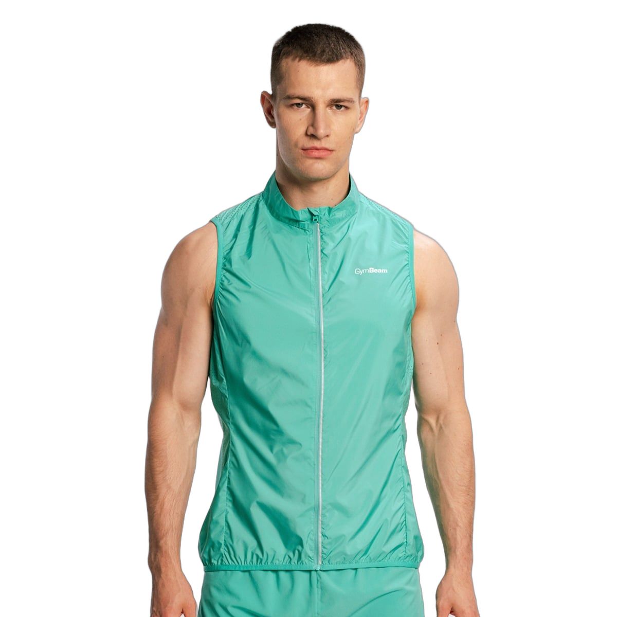 GymBeam Weste Herren slim mit Reißverschluss, Stehkragen, Pulse X Grün 1 St
